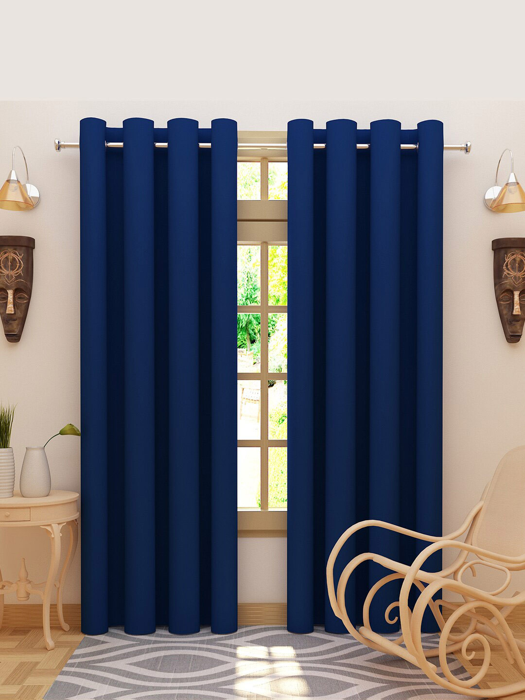 DREAM CARE Blue 2 Pieces Black Out Door Curtains