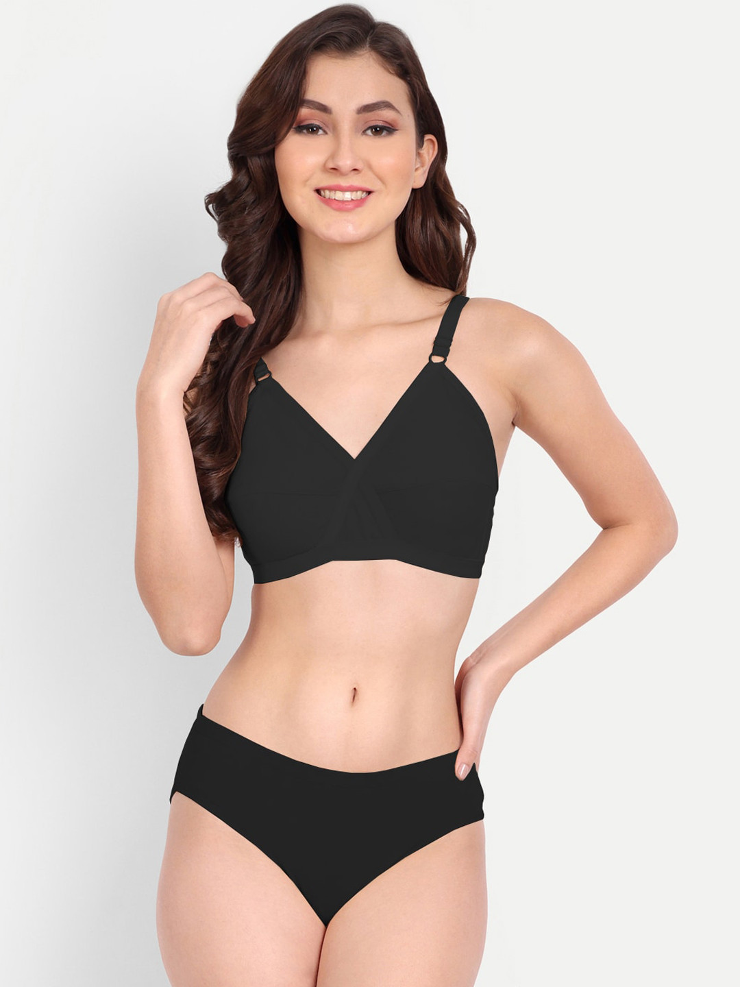 FIMS Non-Padded Non-Wired Cross Elastic Mid-Rise Lingerie Set