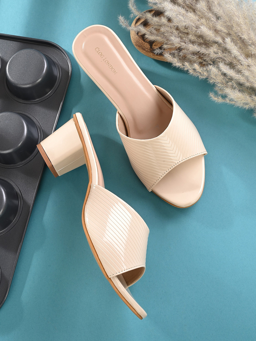 CLOG LONDON Striped Open Toe Block Heels