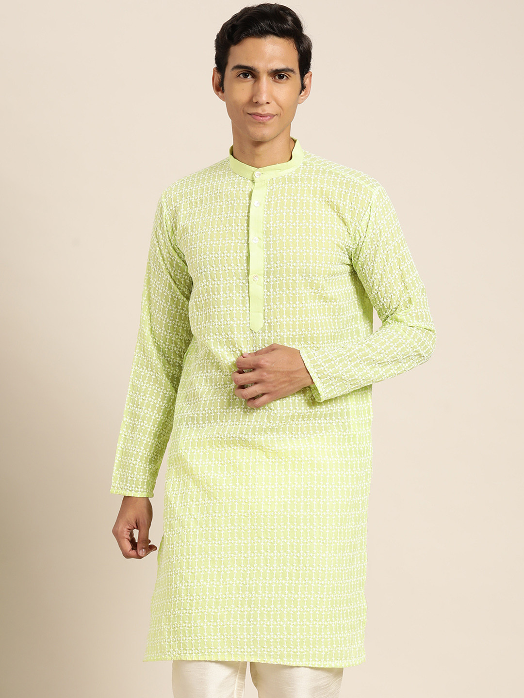 SOJANYA Men Ethnic Motifs Embroidered Pure Cotton Kurta