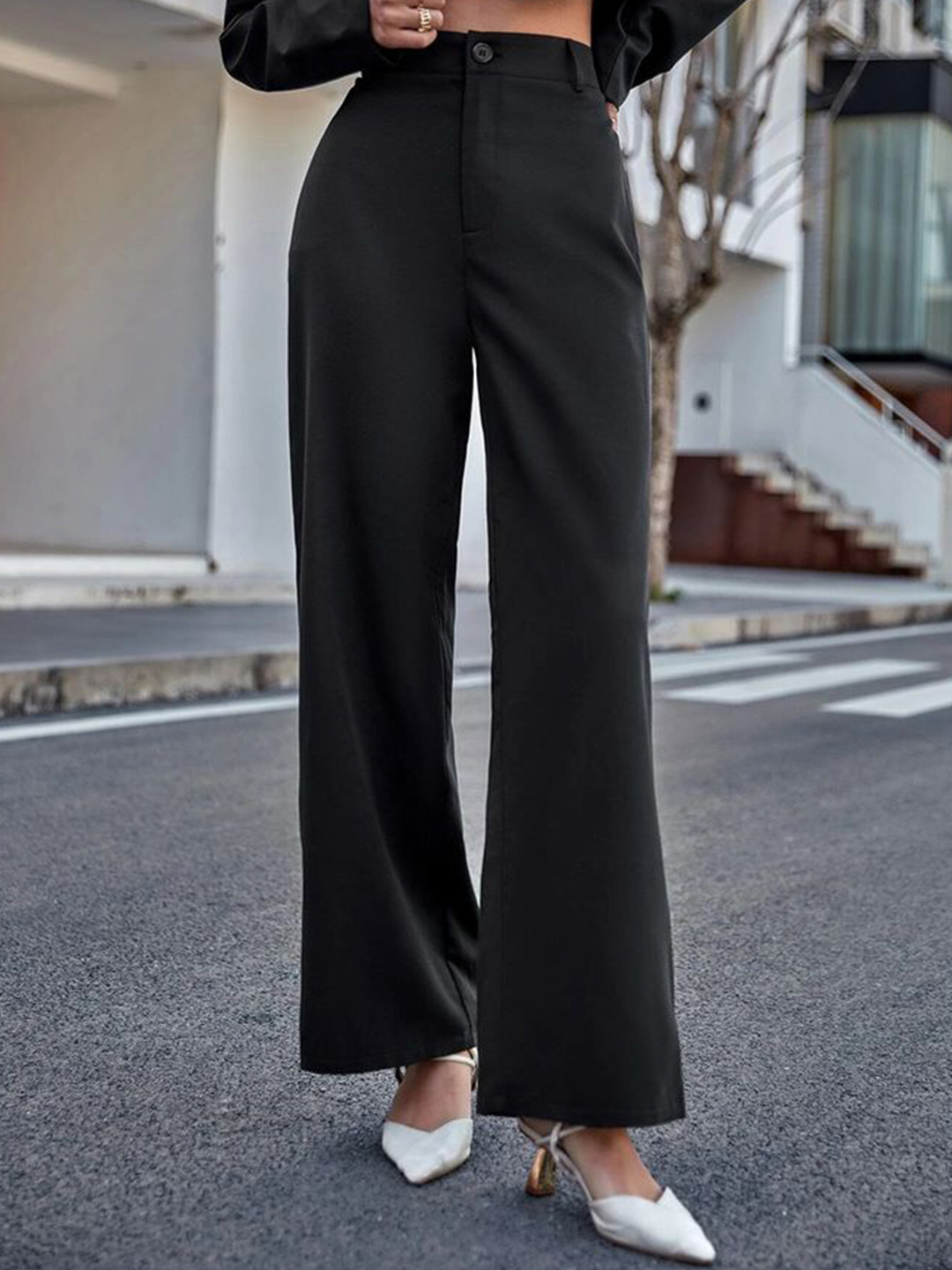Next One Women Flared High-Rise Stretchable Easy Wash Boot-Cut Trousers