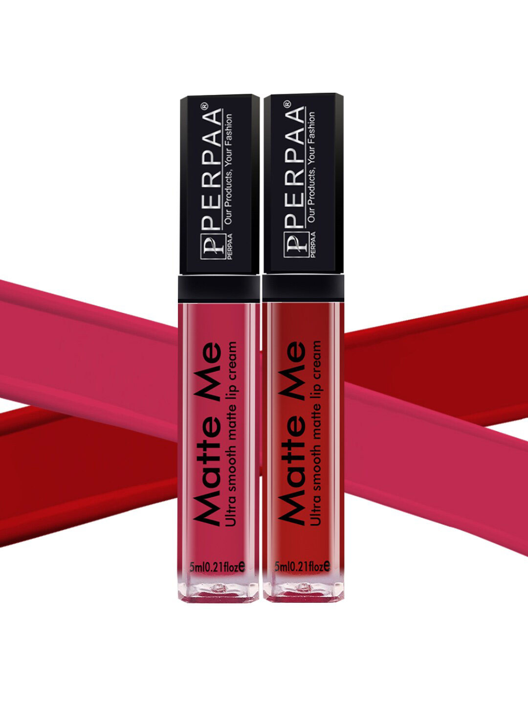 PERPAA Set Of 2 Matte Me Ultra Smooth Lip Creams 5 ml Each - Reddish Pink & Bright Red