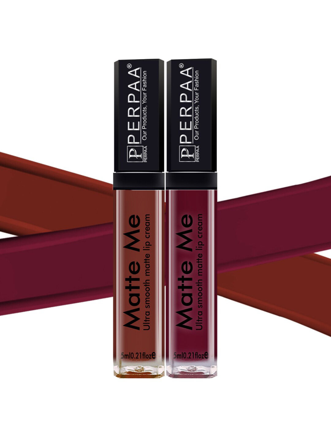 PERPAA Set Of 2 Matte Me Ultra Smooth Lip Creams 5 ml Each - Brown Woods & Rich Plum