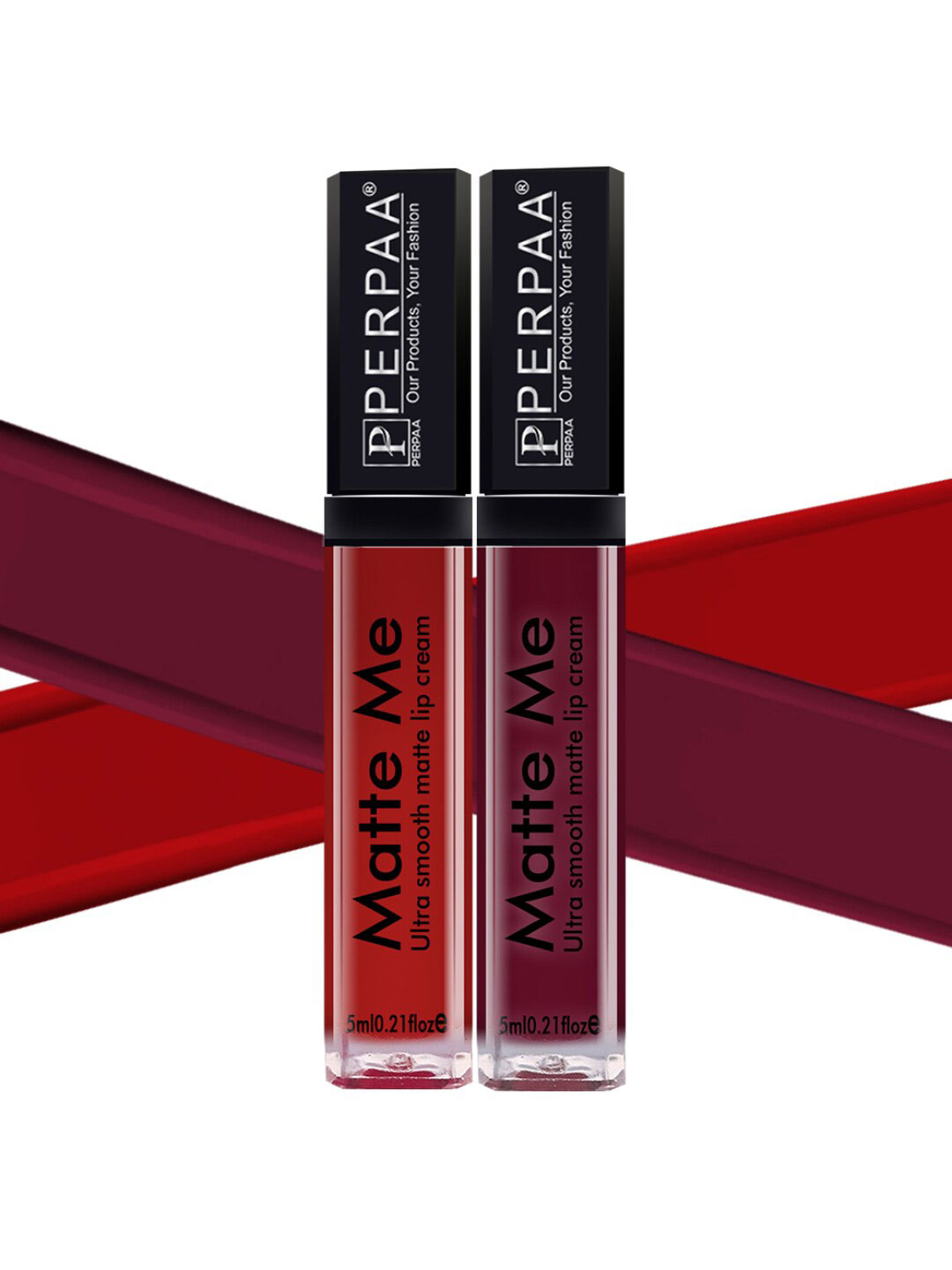 PERPAA Set Of 2 Matte Me Ultra Smooth Lip Creams 5 ml Each - Rich Plum & Bright Red