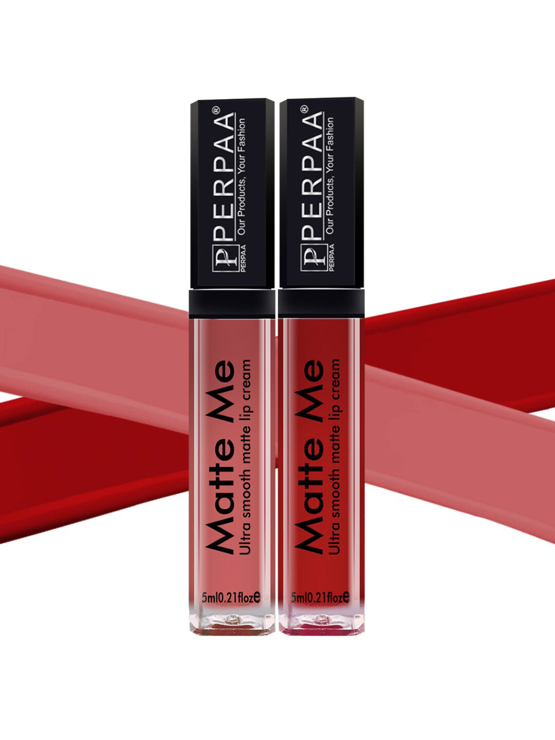 PERPAA Set Of 2 Matte Me Ultra Smooth Lip Creams 5 ml Each - Peach Nude & Bright Red