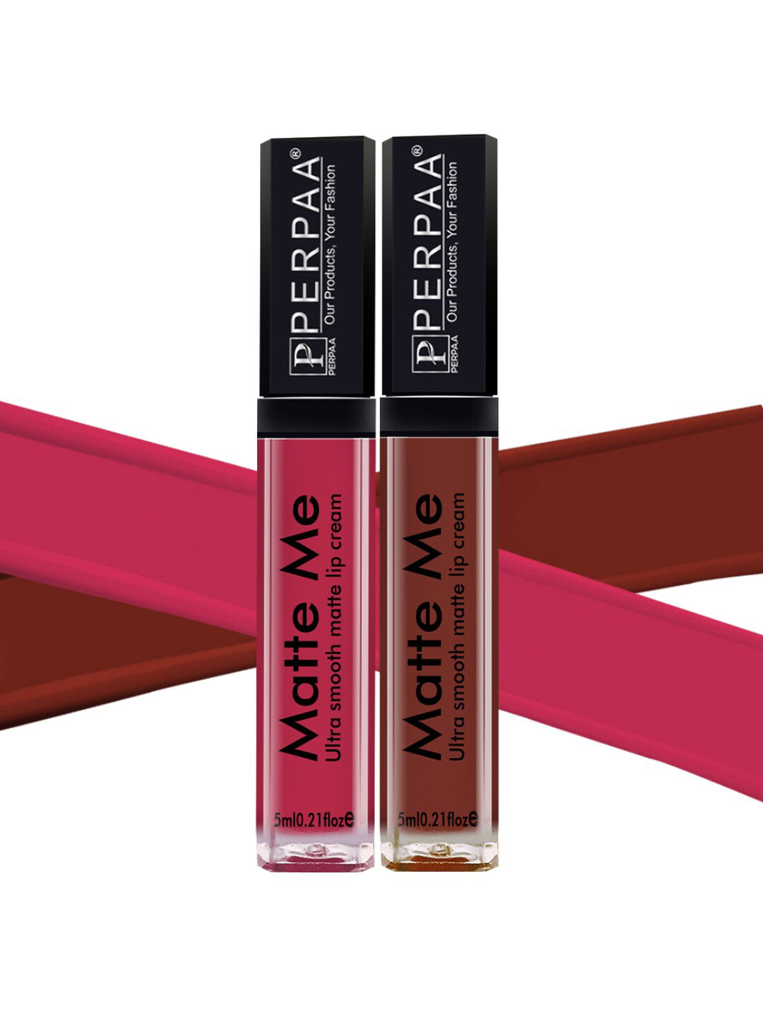 PERPAA Set Of 2 Matte Me Ultra Smooth Lip Creams 5 ml Each - Reddish Pink & Brown Woods