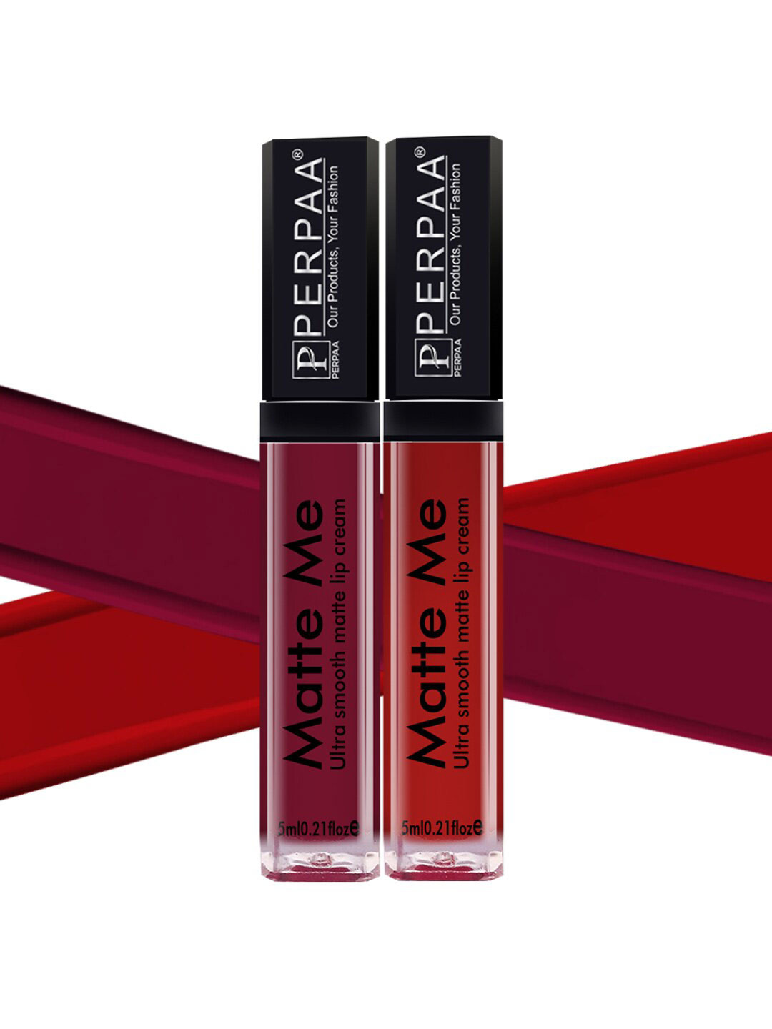 PERPAA Set Of 2 Matte Me Ultra Smooth Lip Creams 5 ml Each - Maroon Berry & Bright Red