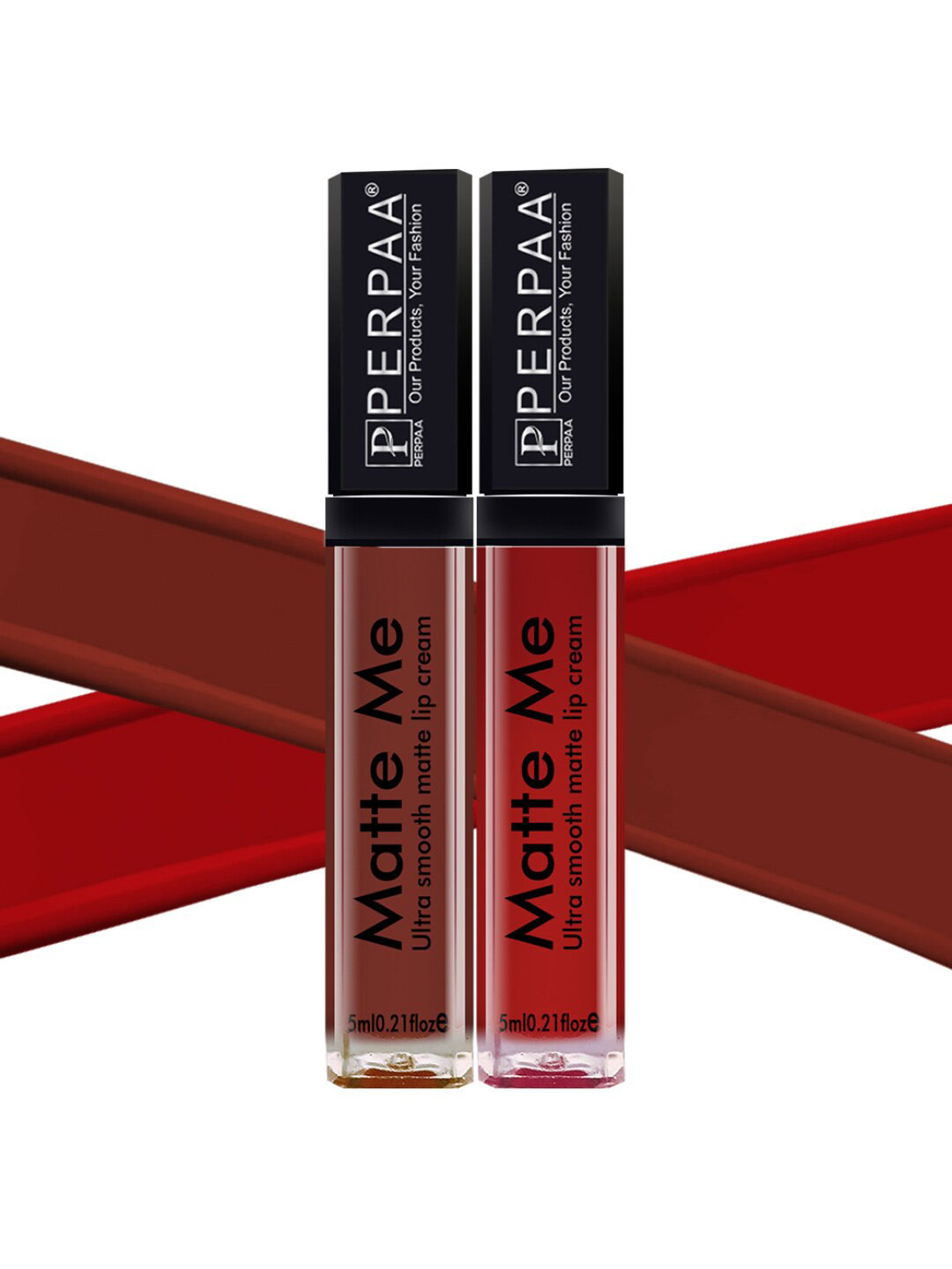 PERPAA Set Of 2 Matte Me Ultra Smooth Lip Creams 5 ml Each - Brown Woods & Bright Red