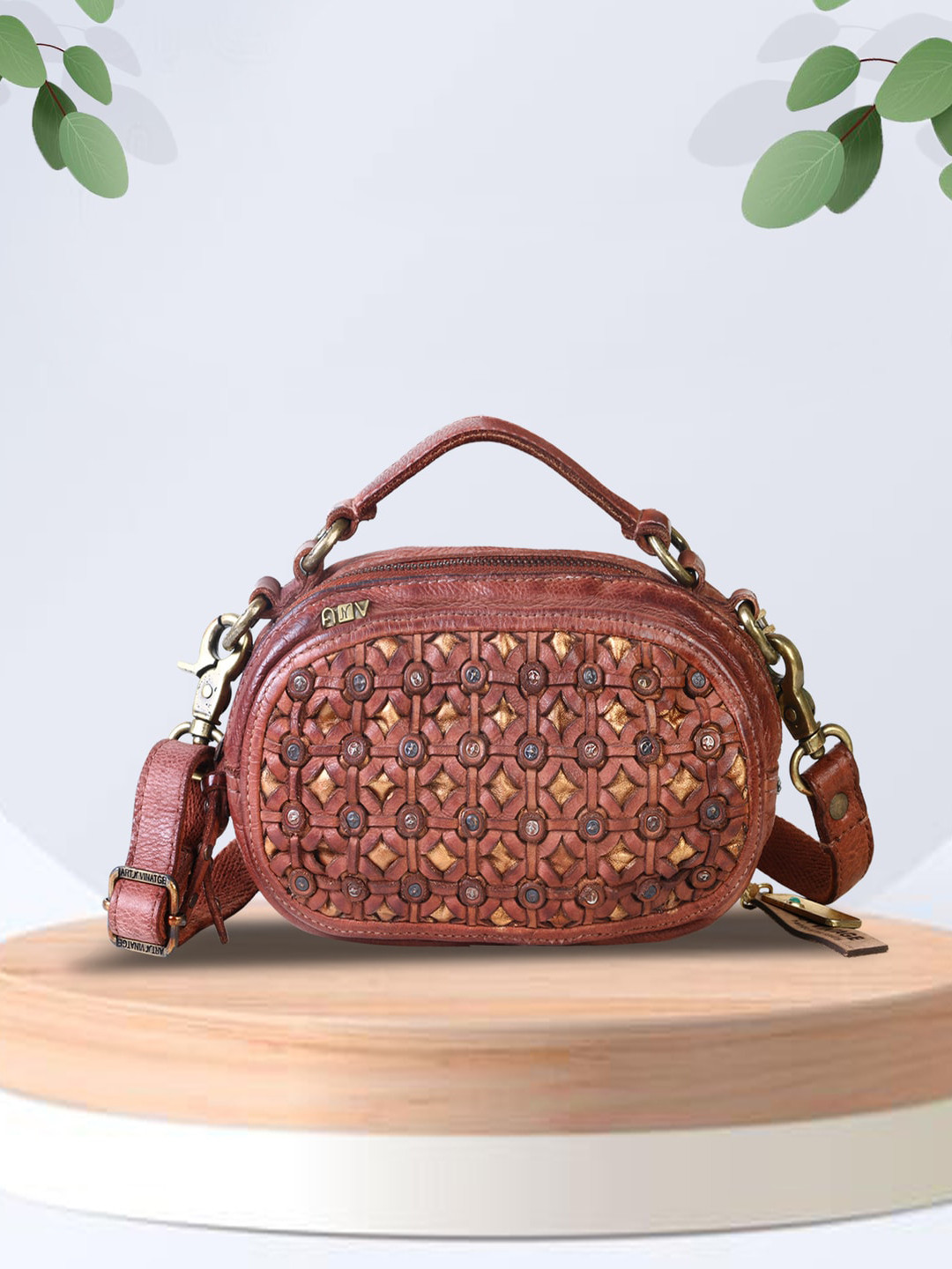 ART N VINTAGE Textured Leather Structured Sling Bag with Tasselled