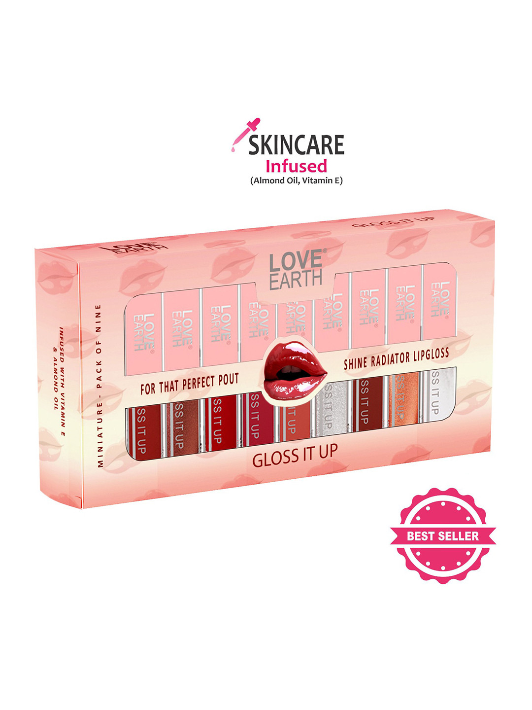 LOVE EARTH Set of 9 Gloss It Up Non-Sticky Moisturizing Lip Gloss - 3 ml each