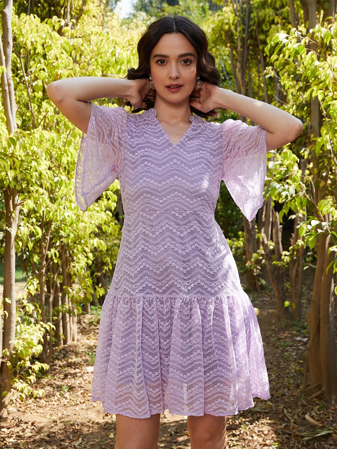 Athena Self Design Lace Drop-Waist Dress