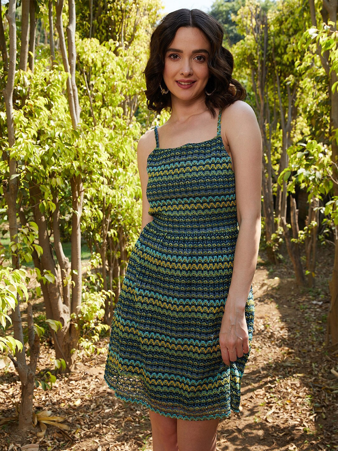 Athena Self Design Lace A-Line Dress