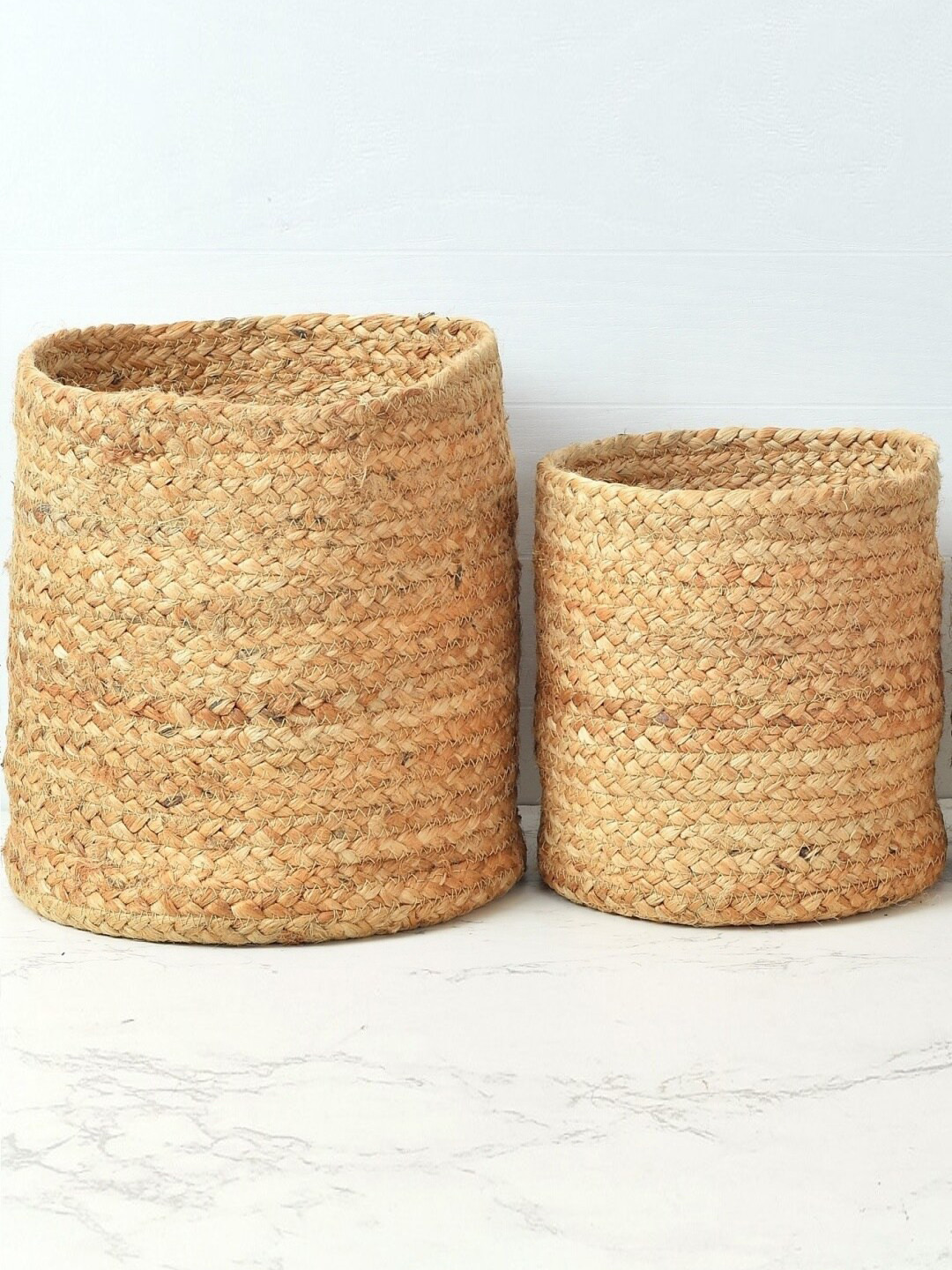 Homefab India Beige 2 Pieces Braided Woven Jute Planter Baskets