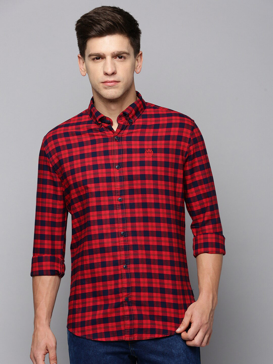 SHOWOFF Comfort Buffalo Checked Button Down Collar Cotton Shirt