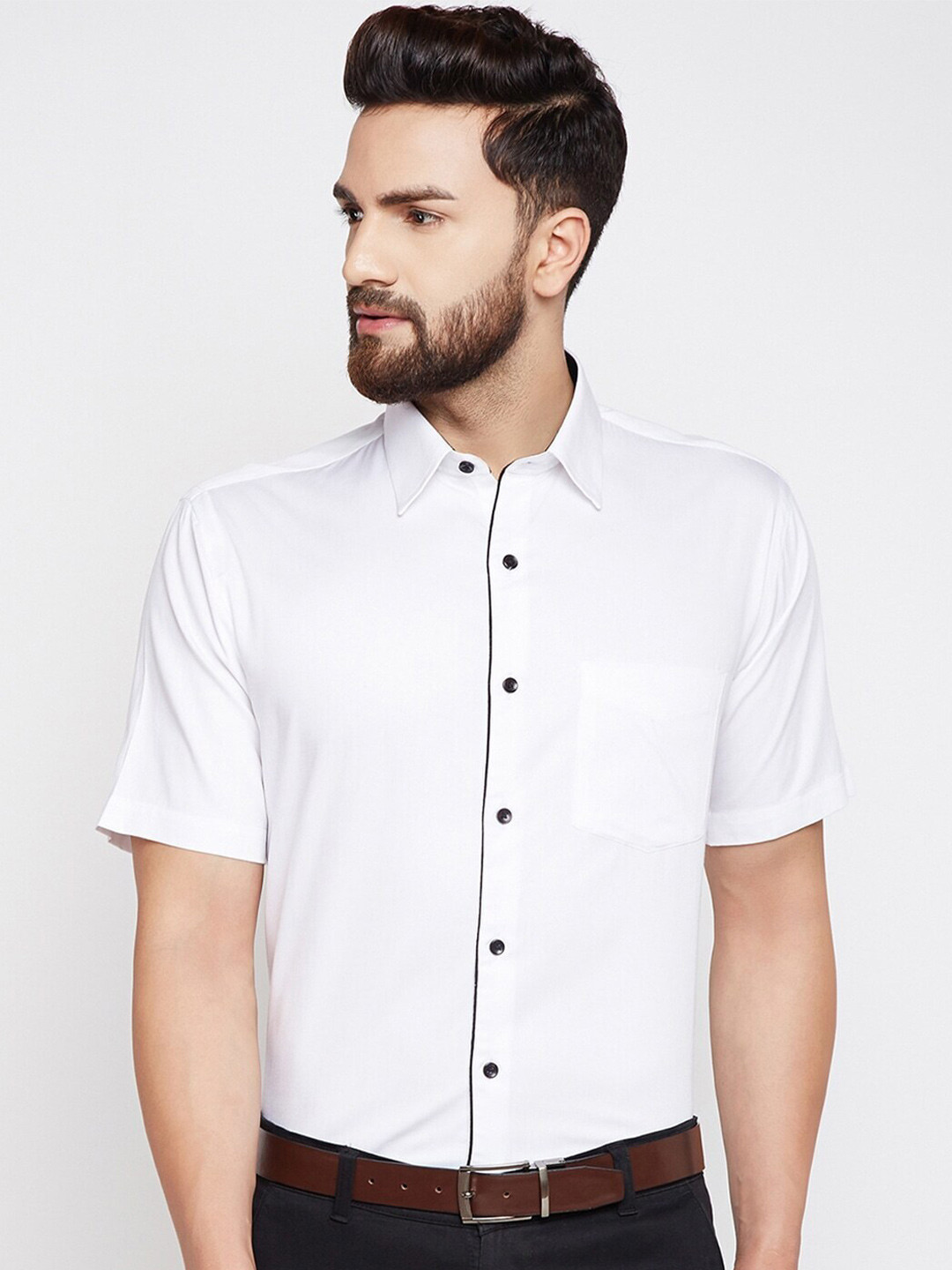 Hancock New Slim Fit Spread Collar Opaque Formal Shirt