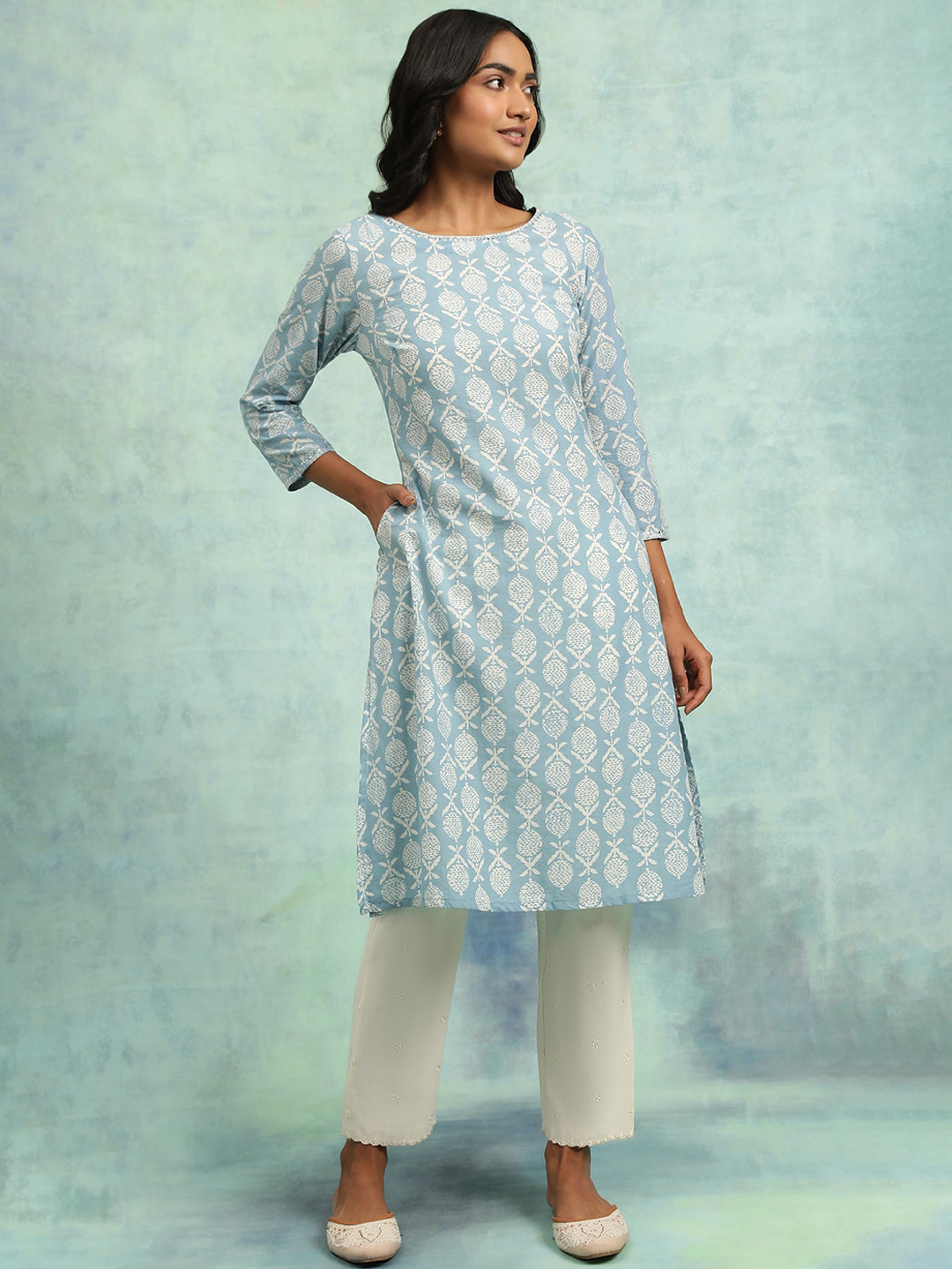 Folk Song Folksong Collection Ethnic Motifs Printed Mirror Work Pure Cotton Kurta