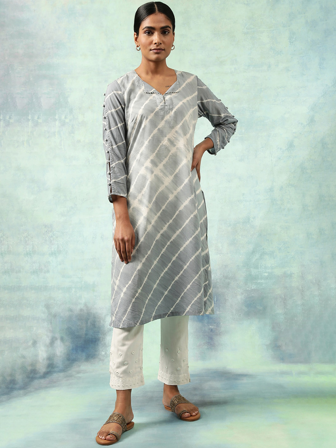 Folk Song  Folksong Collection Leheriya Dyed Pure Cotton Regular Kurta