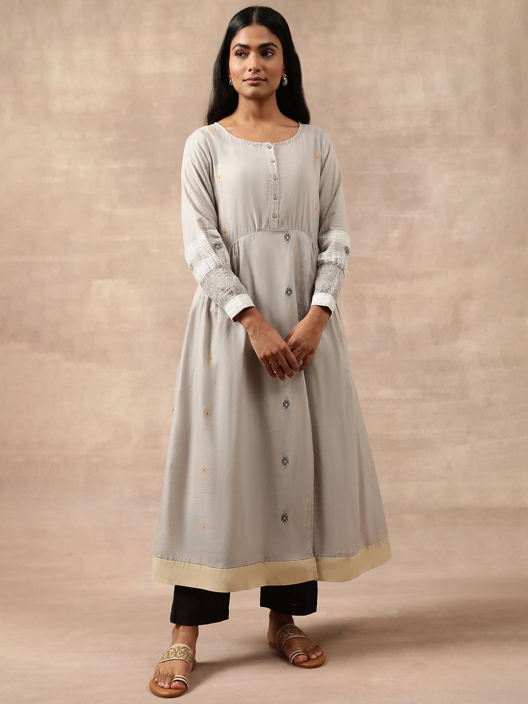 Folk Song  Folksong Collection Grey Ethnic Motifs Woven Design A-Line Kurta