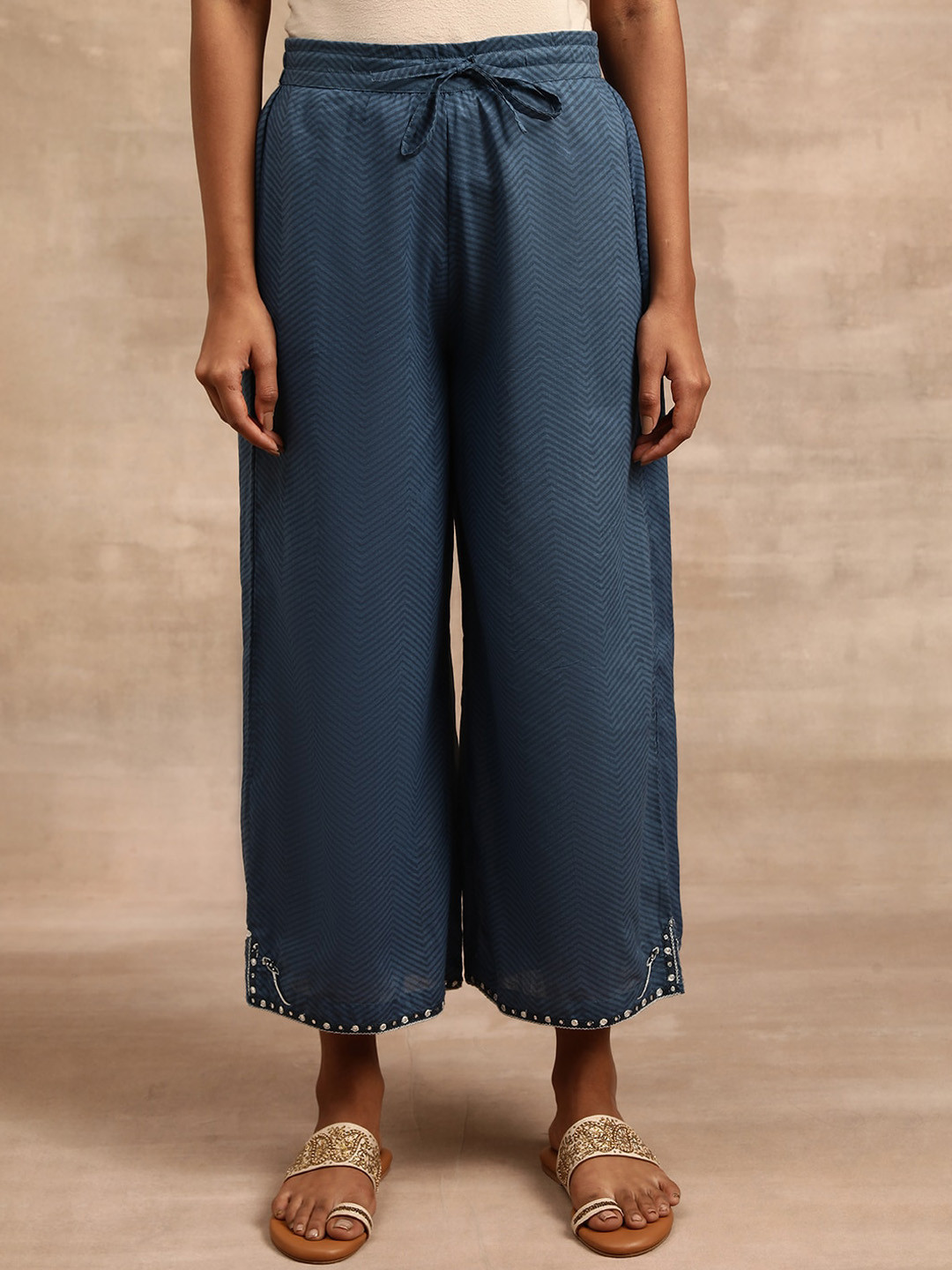 Folk Song  Folksong Collection Blue Mid-Rise Drawstring Culottes