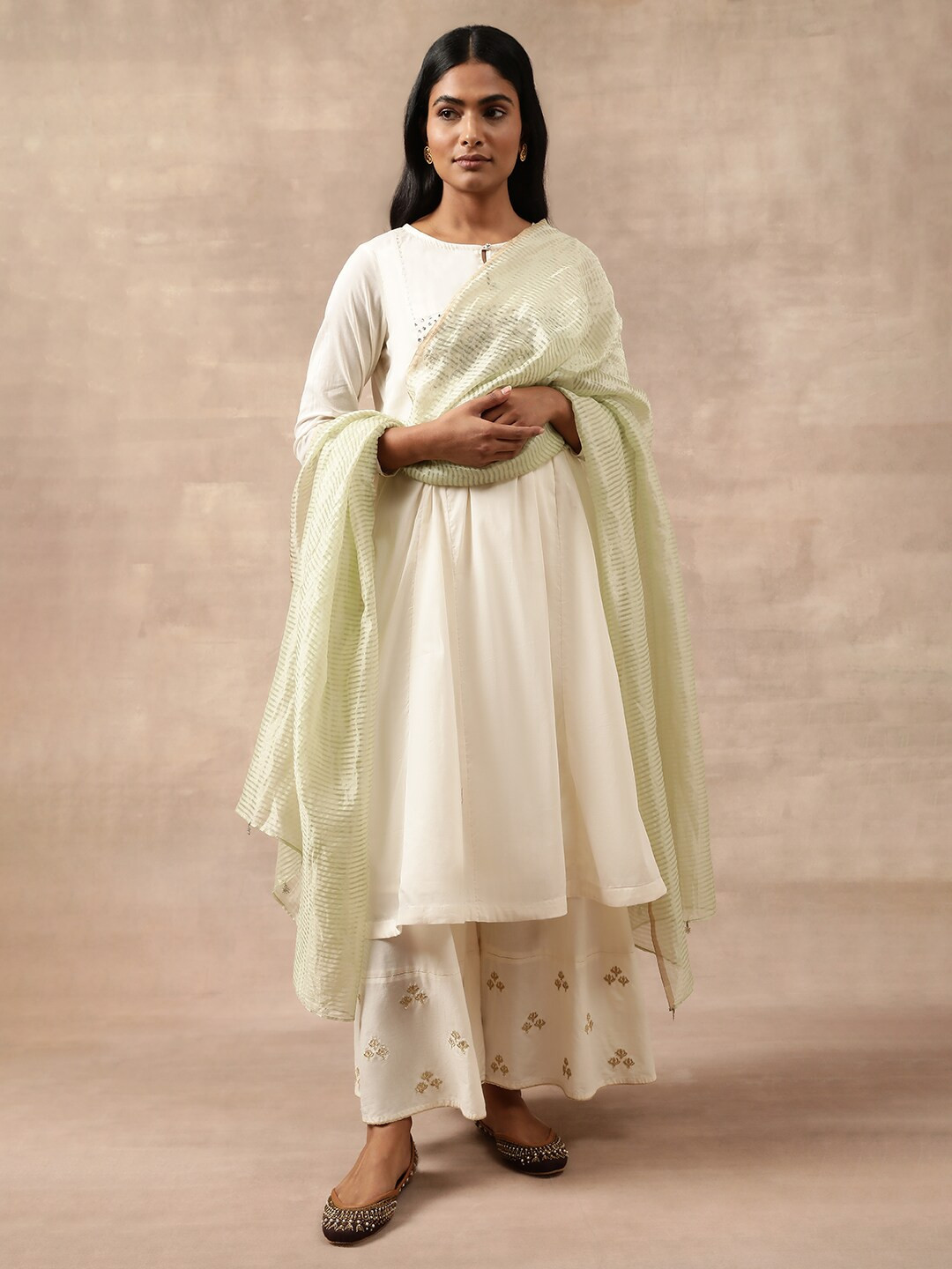 Folk Song  Folksong Collection Striped Zari Details Dupatta
