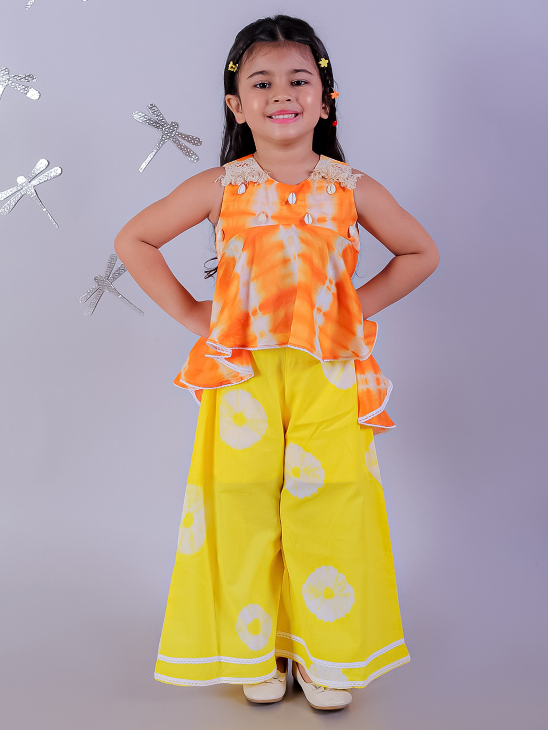 LIL DRAMA Girls Tie & Dye Top with Palazzos
