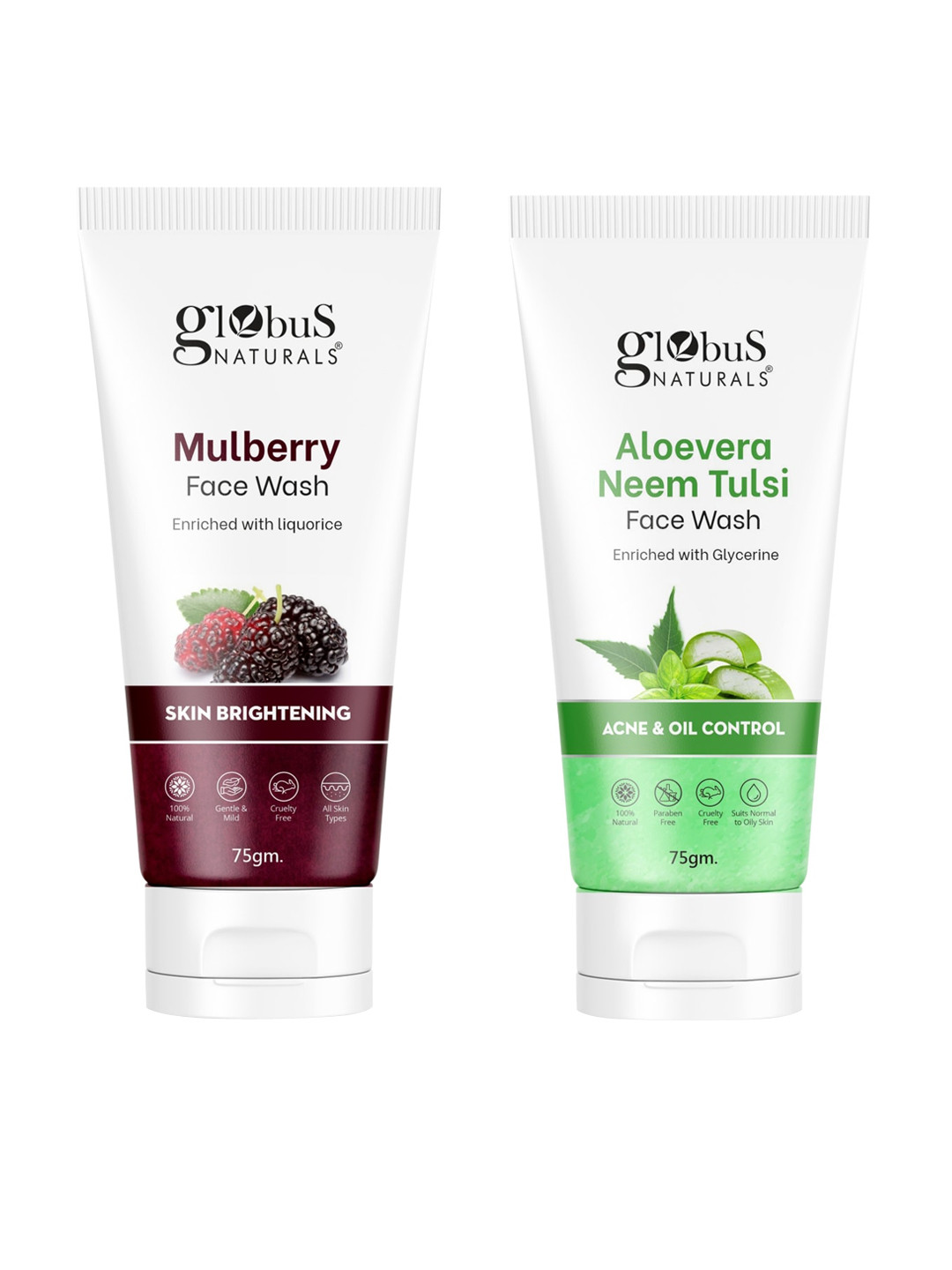 Globus naturals Set of Mulberry & Aloe Vera Neem Tulsi Face Wash - 75 g Each