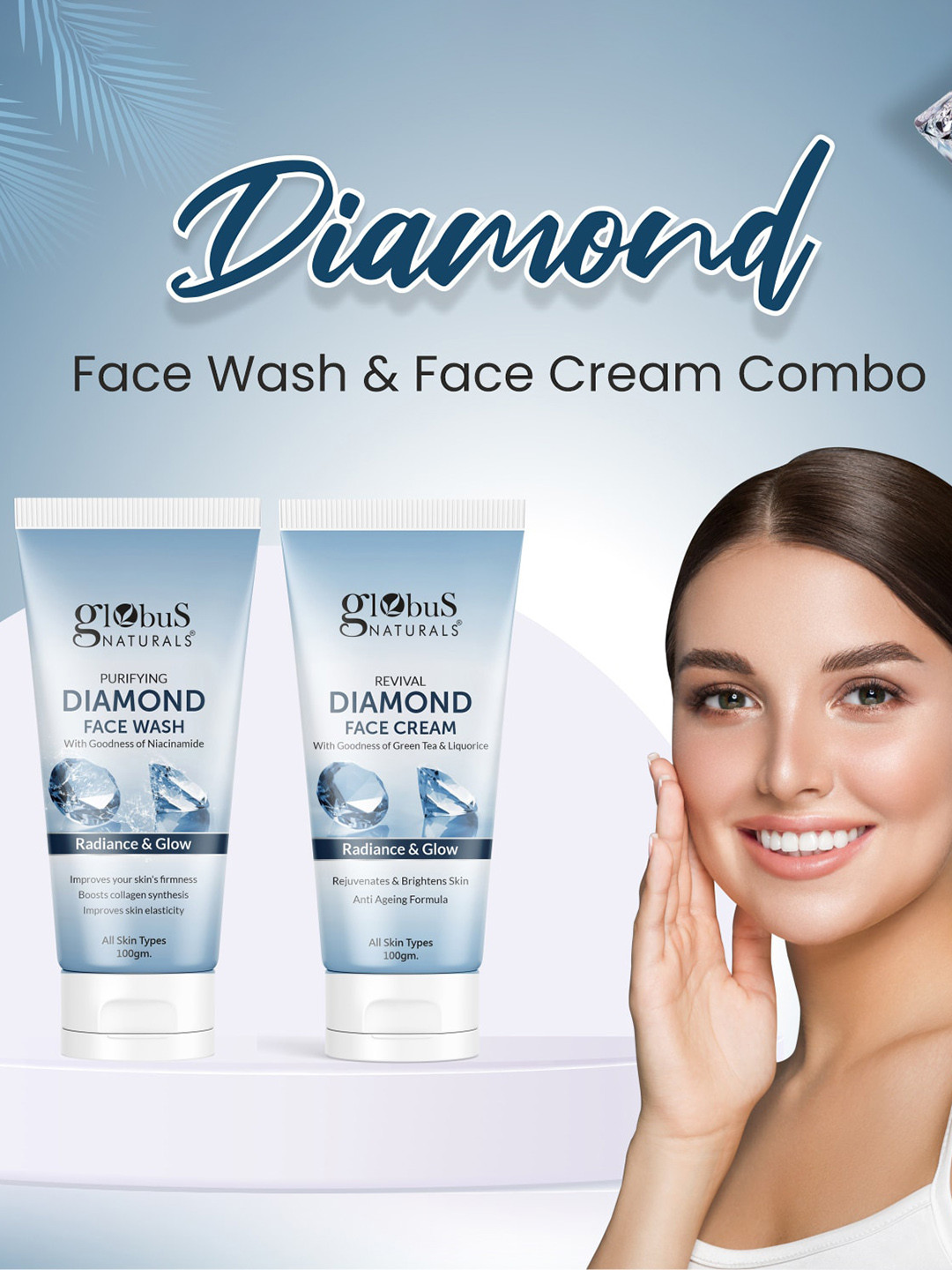 Globus naturals Shine Boosting Diamond Face Wash & Face Cream Gift Set