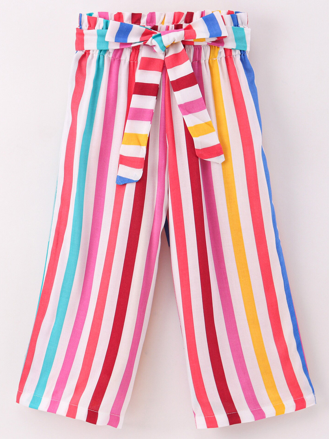 CrayonFlakes Girls Striped Knitted Belted Palazzos