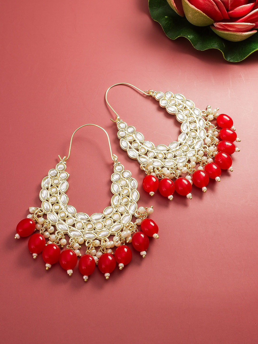 aadita Gold-Plated Classic Kundan Chandbali Earrings