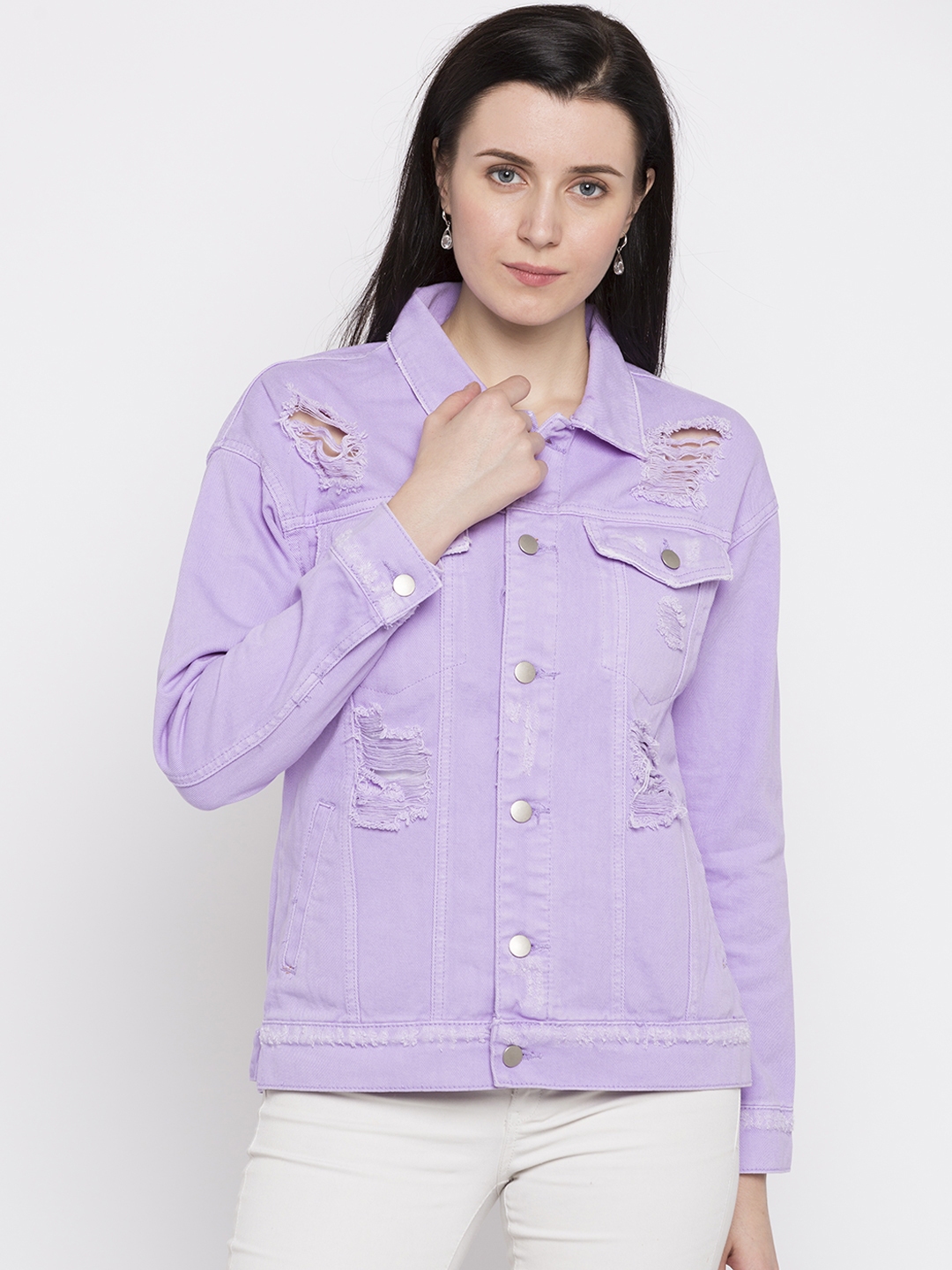 FOREVER 21 Women Lavender Solid Denim Jacket