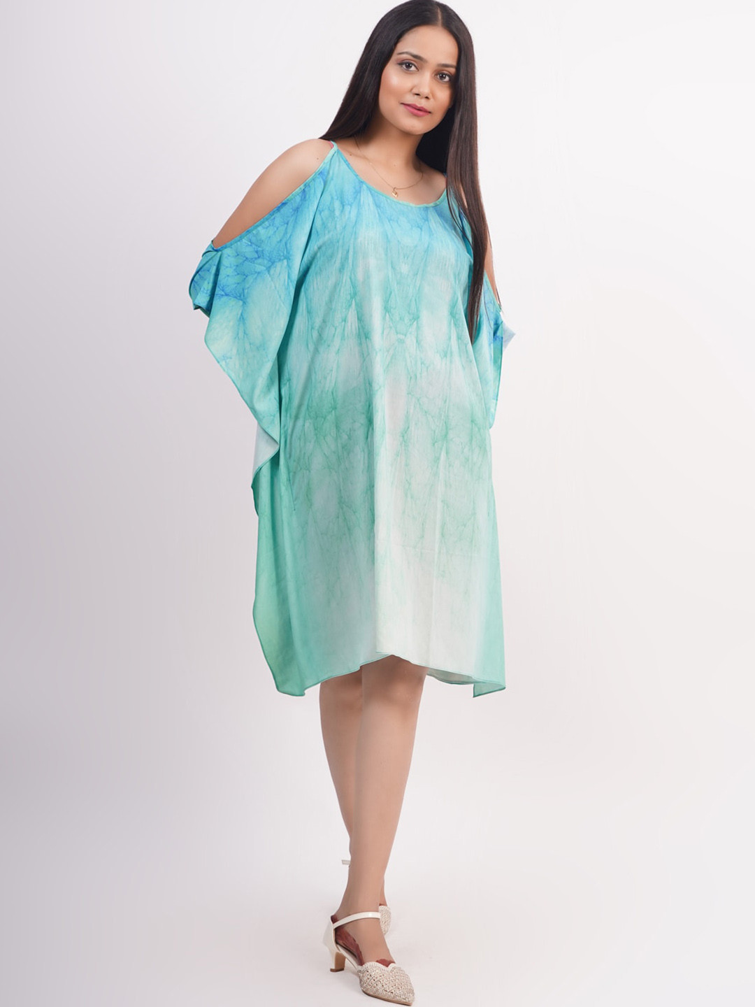 Rajoria Instyle Abstract Printed Round Neck Kaftan Style Coverup Dress