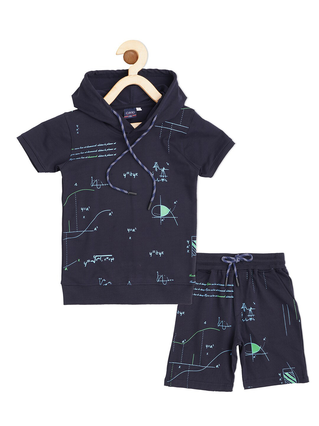CAVIO Boys Printed Pure Cotton Hooded T-shirt with Shorts