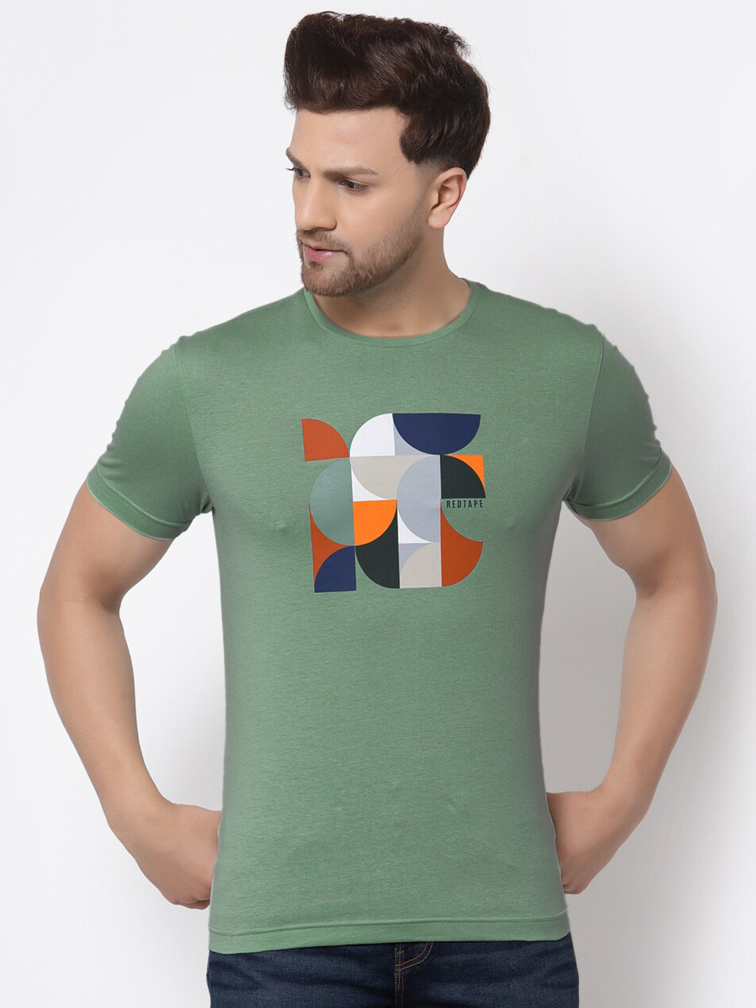 Red Tape Geometric Printed Pure Cotton T-shirt