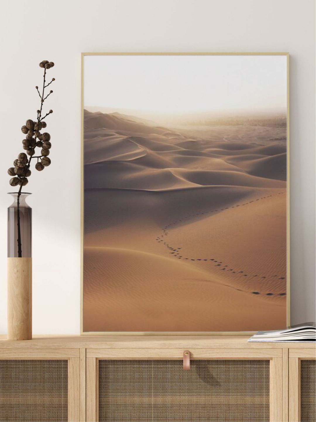 INDIAN CLASSIC ART Brown & Beige Desert Dunes Terracotta Boho Printed Framed Wall Painting