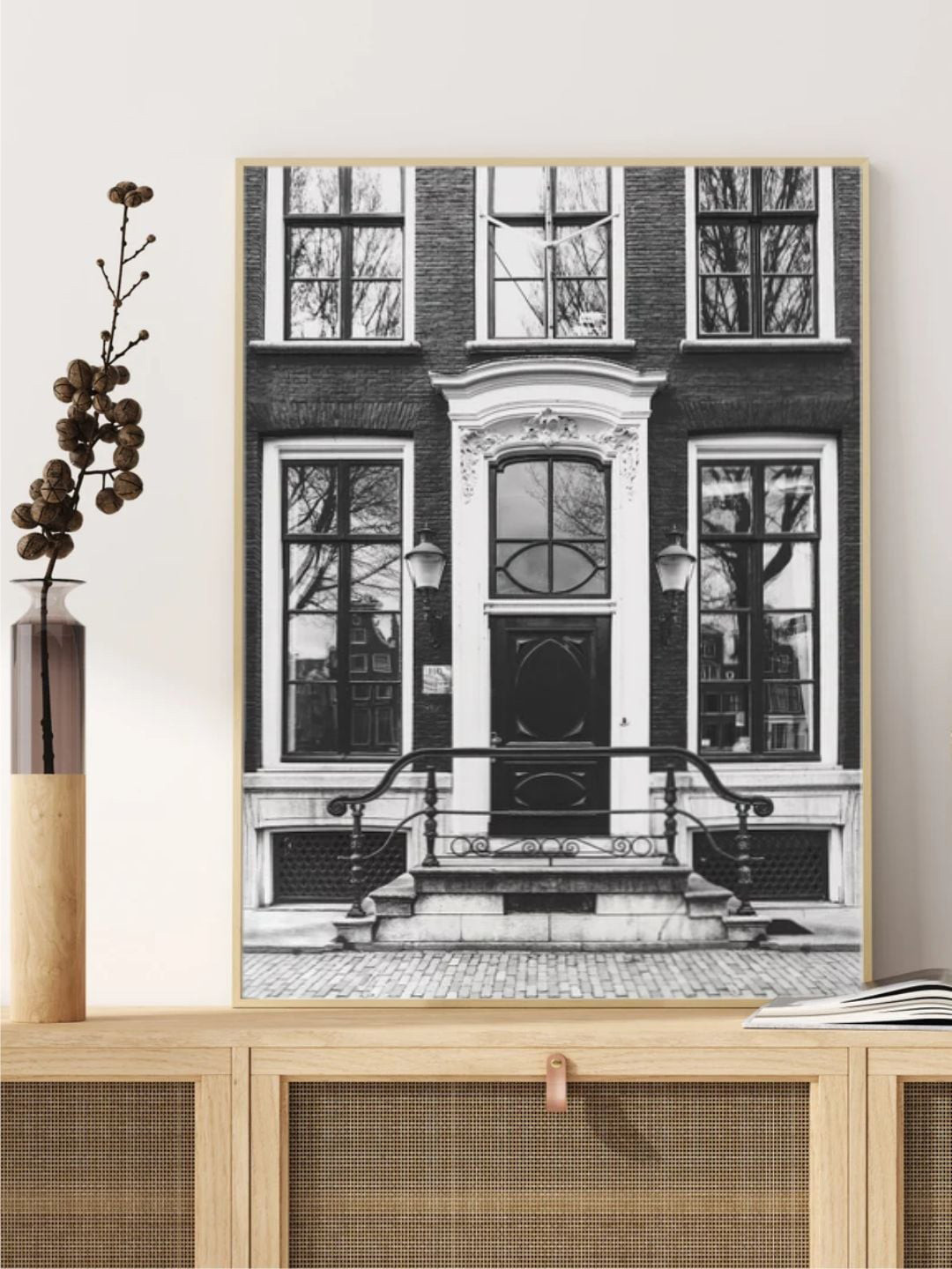 INDIAN CLASSIC ART Black & White Amsterdam Door Neutral European Architecture Wall Art