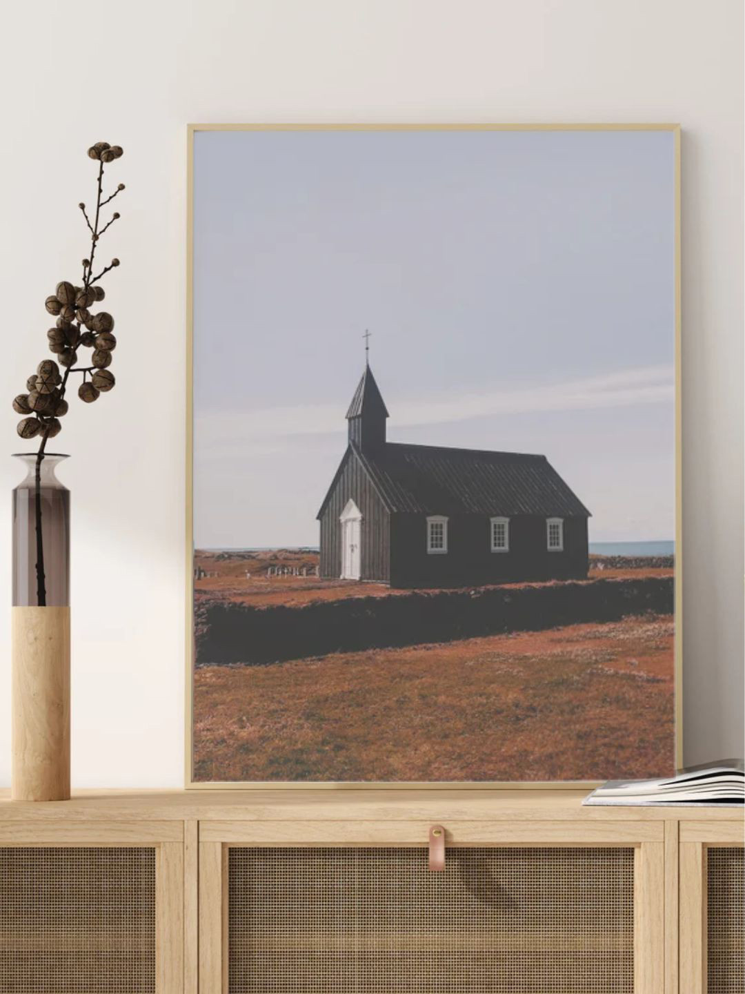 INDIAN CLASSIC ART Brown & Beige Iceland Farmhouse Printed Framed Wall Art