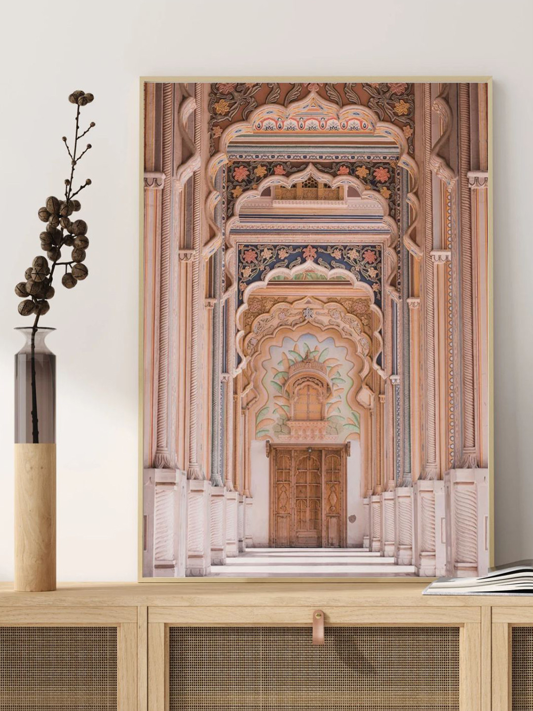 INDIAN CLASSIC ART Beige & Pink Indian Palace Printed Framed Wall Art