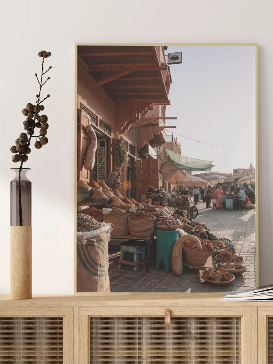 INDIAN CLASSIC ART Brown & White Marrakech Souk Moroccan Boho Wall Art