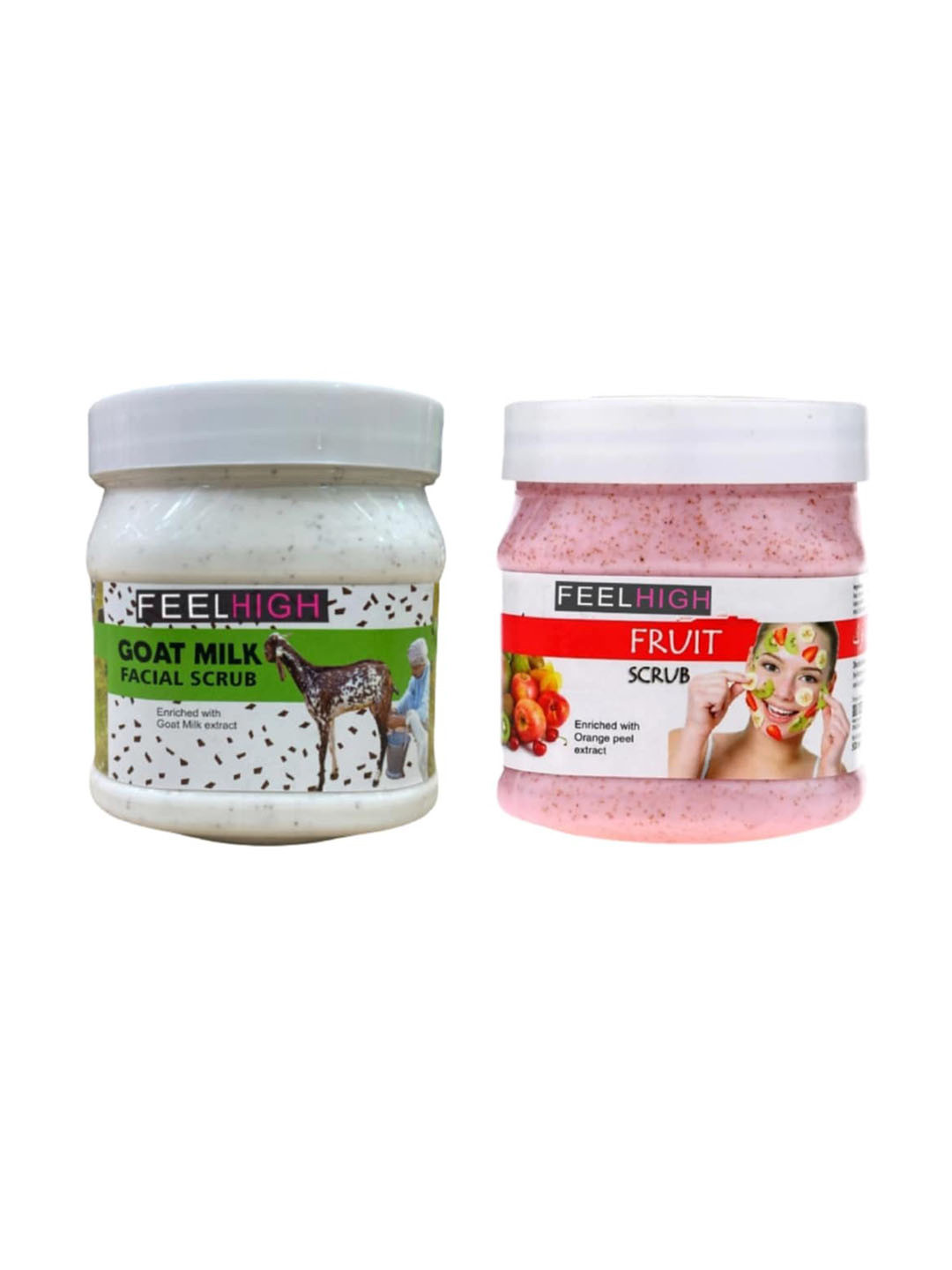 FEELHIGH Set Of 2 Goat milk Facial Scrub & Fruit Scrub - 500 ml Each