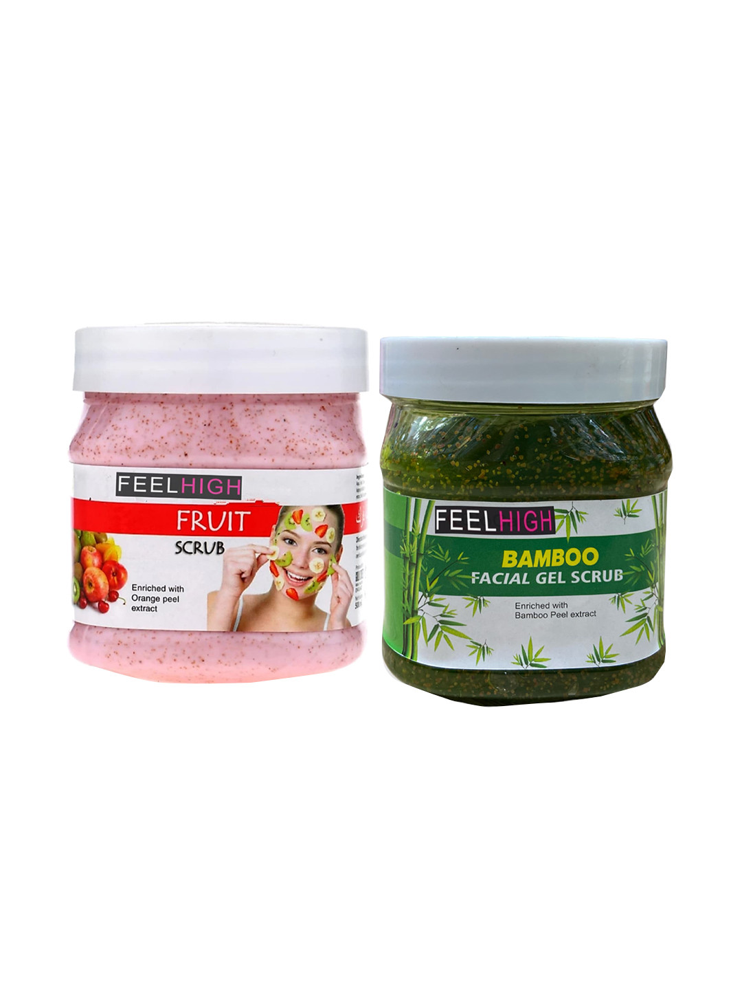 FEELHIGH Set Of 2 Bamboo Facial Gel Scrub & Mix Fruit Scrub - 500 ml Each