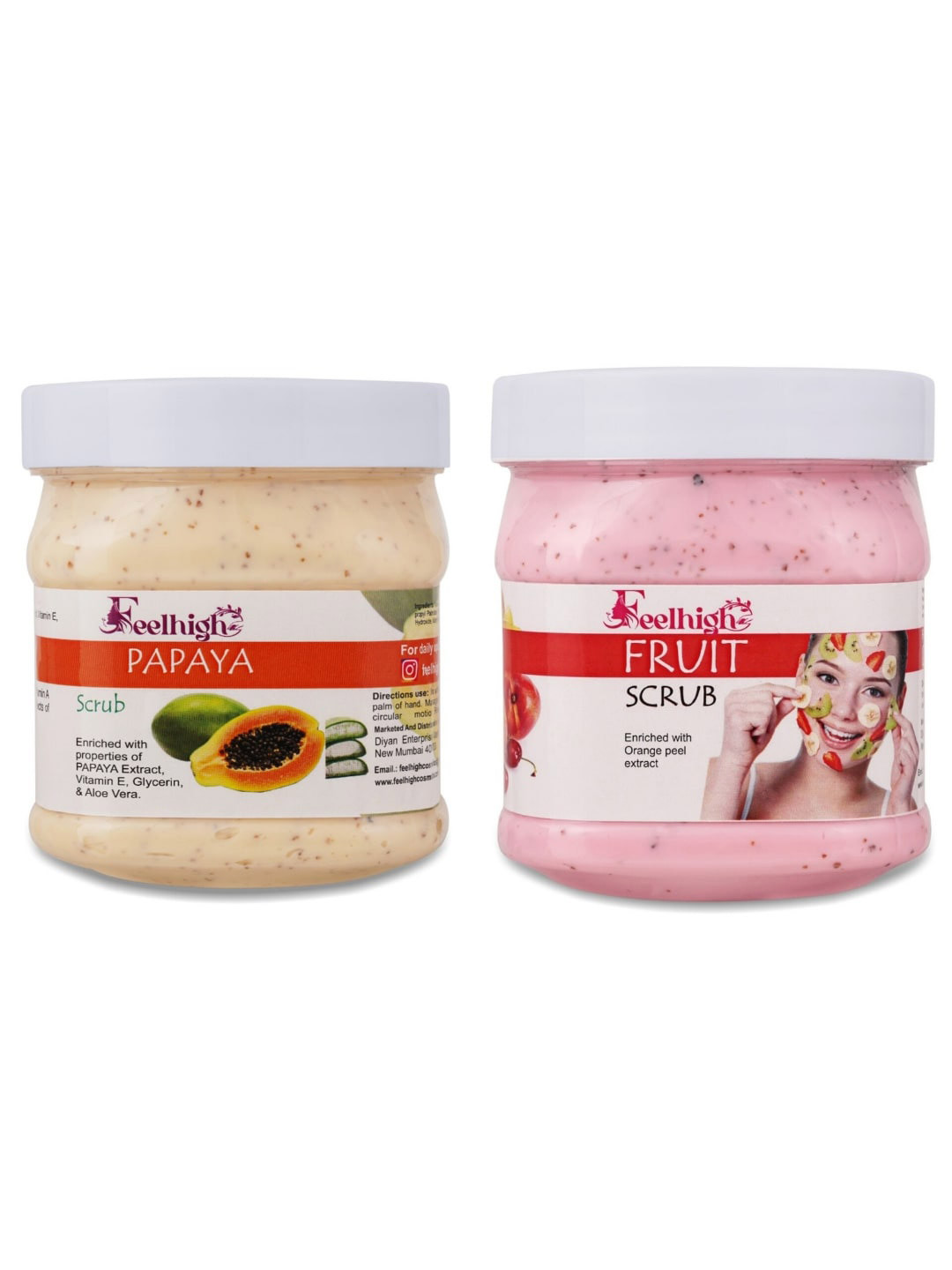 FEELHIGH Set Of 2 Mix Fruit Scrub & Papaya Scrub - 500 ml Each