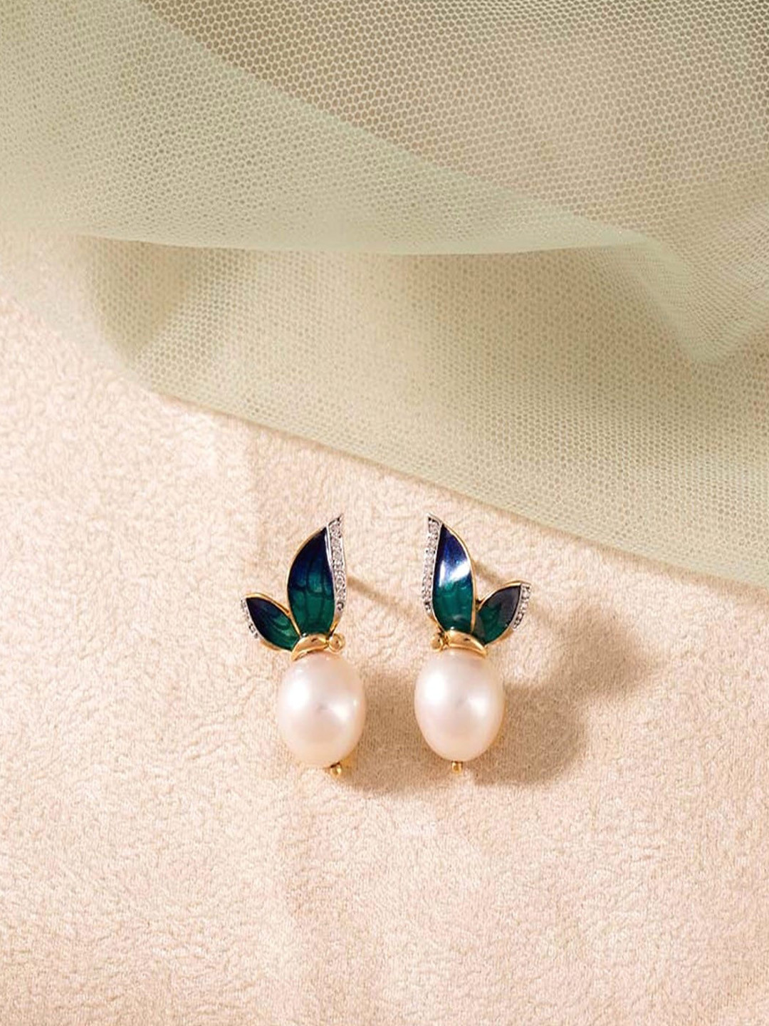 UNIVERSITY TRENDZ Gold-Plated Butterfly Beaded Studs Earrings