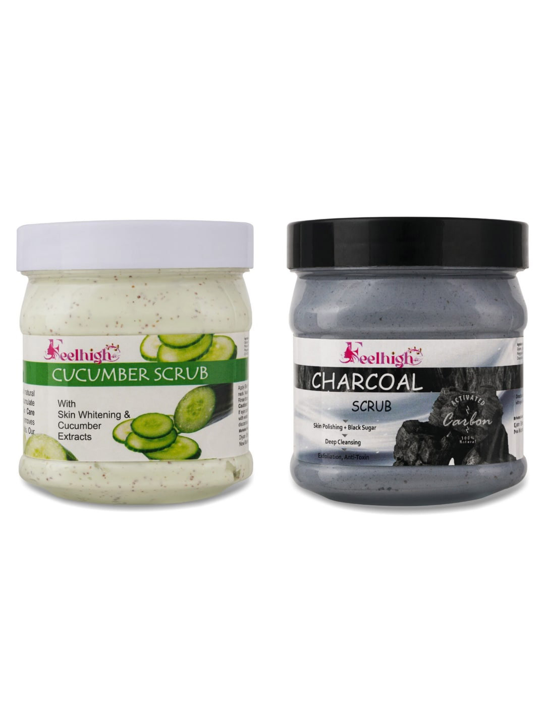 FEELHIGH Set Of 2 Cucumber Extract Scrub & Charcoal Scrub-500 ml Each