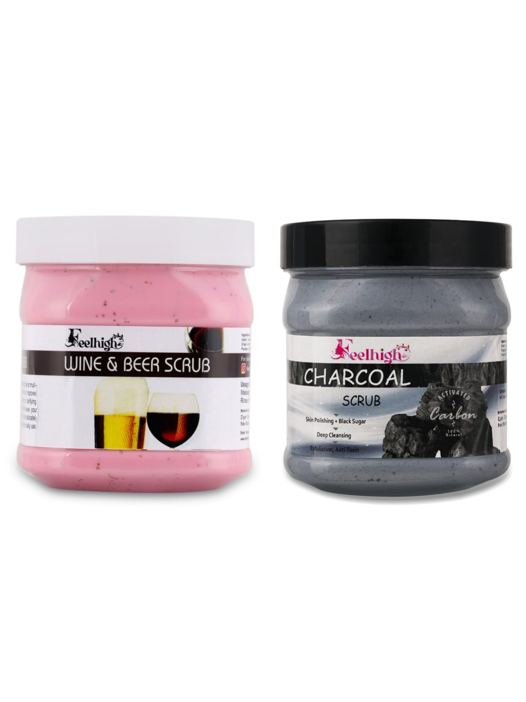 FEELHIGH 2Pcs Charcoal Scrub & Wine & Beer Face Scrub & Exfoliators 500 ml Each