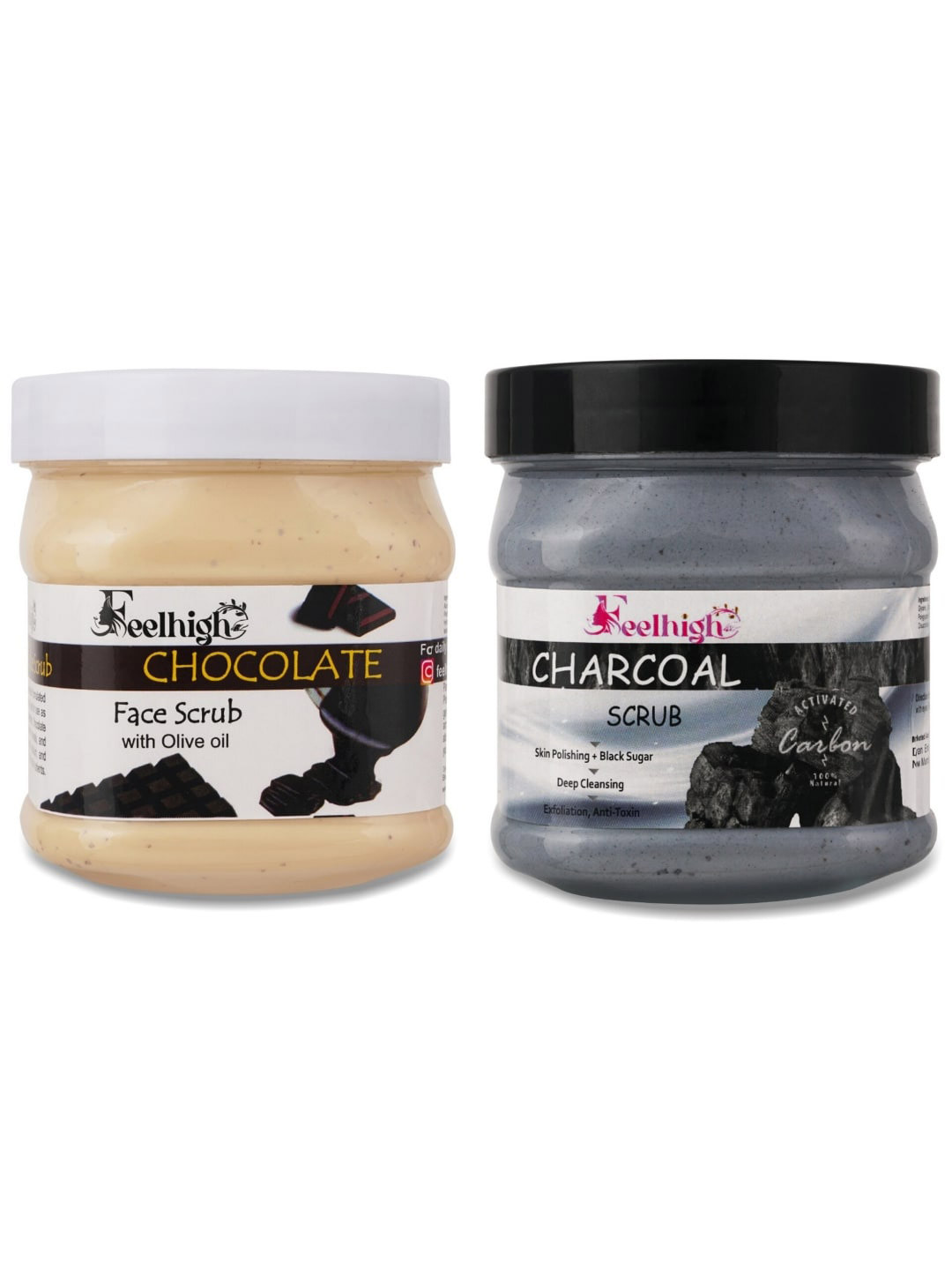 FEELHIGH Set Of 2 Chocolate With Olive Oil Scrub & Charcoal Face & Body Scrub-500 ml Each