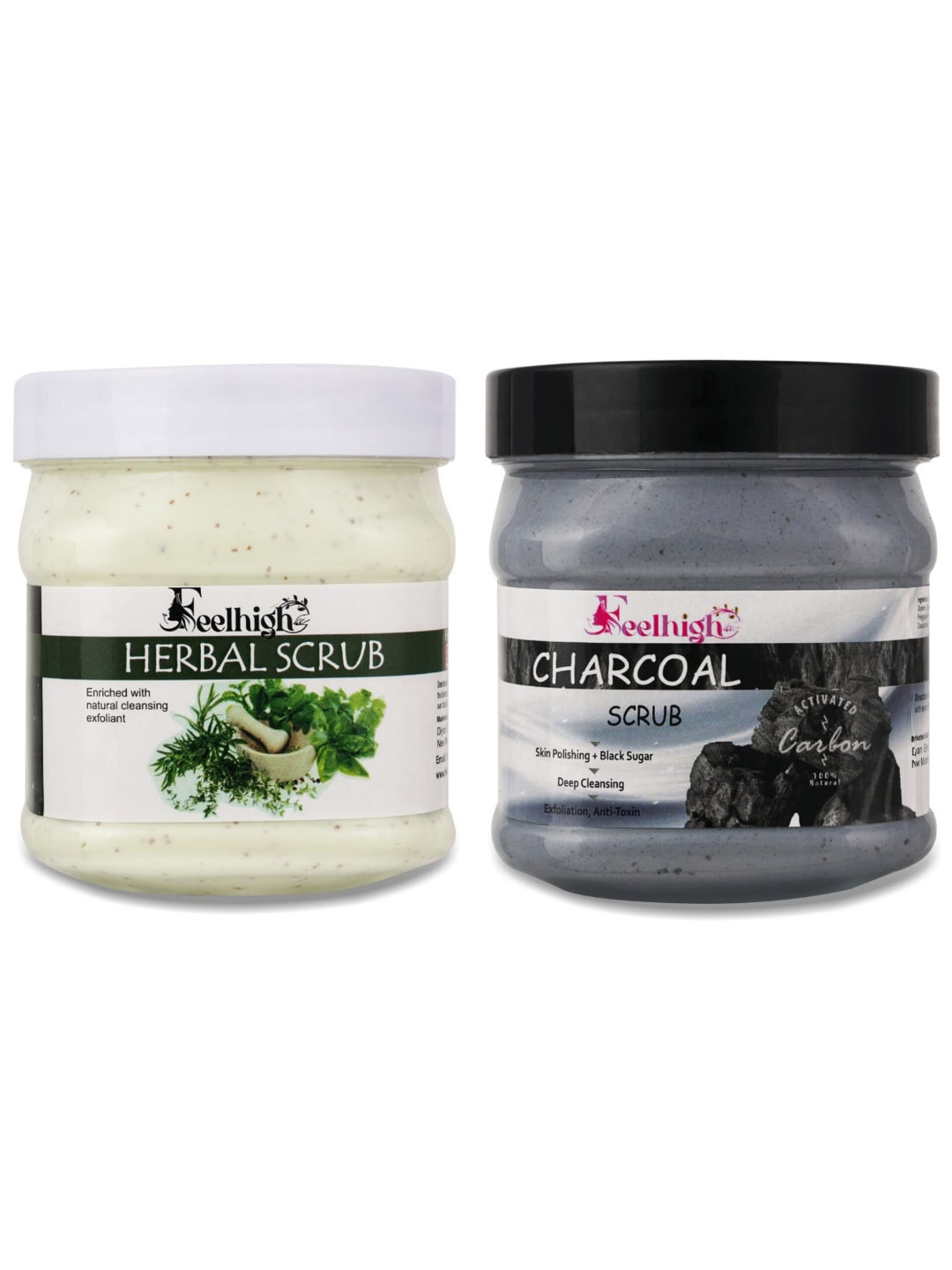 FEELHIGH Set Of 2 Herbal Scrub & Charcoal Scrub-500 ml Each