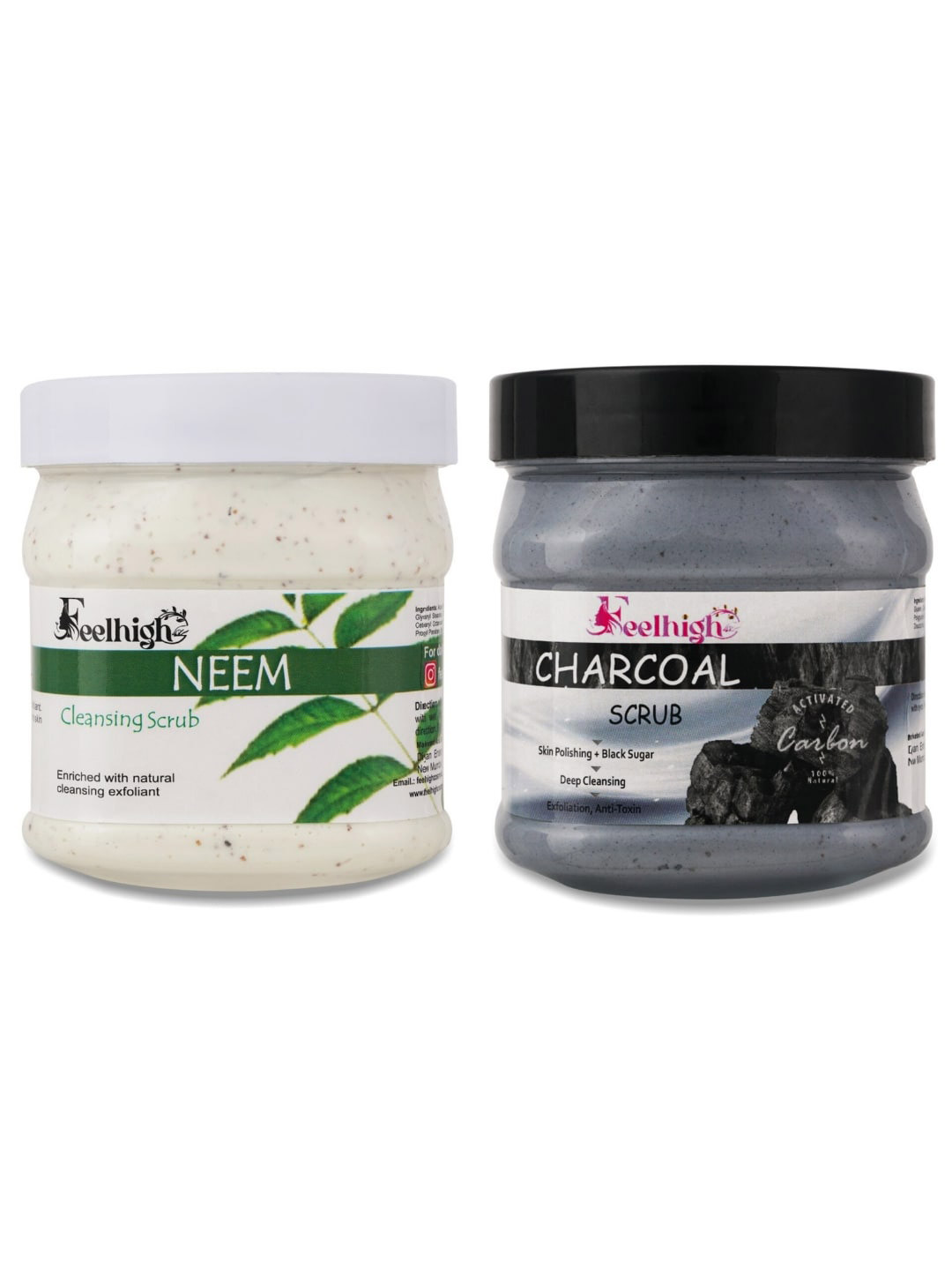 FEELHIGH Set Of 2 Neem Face Cleansing Scrub & Charcoal Face & Body Scrub-500 ml Each