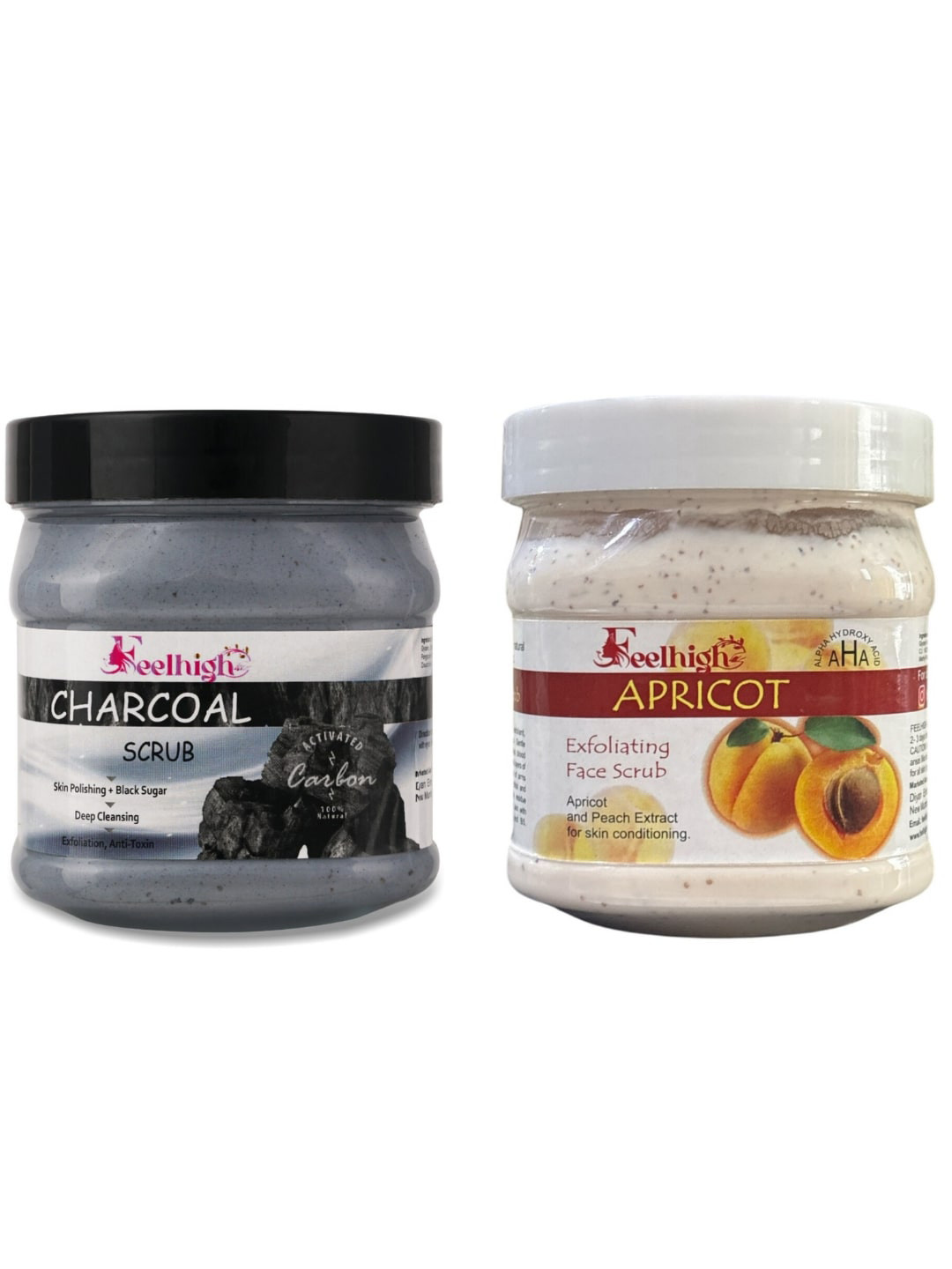 FEELHIGH Set Of 2 Charcoal Scrub & Apricot Scrub For Face & Body Exfoliators 500 ml Each