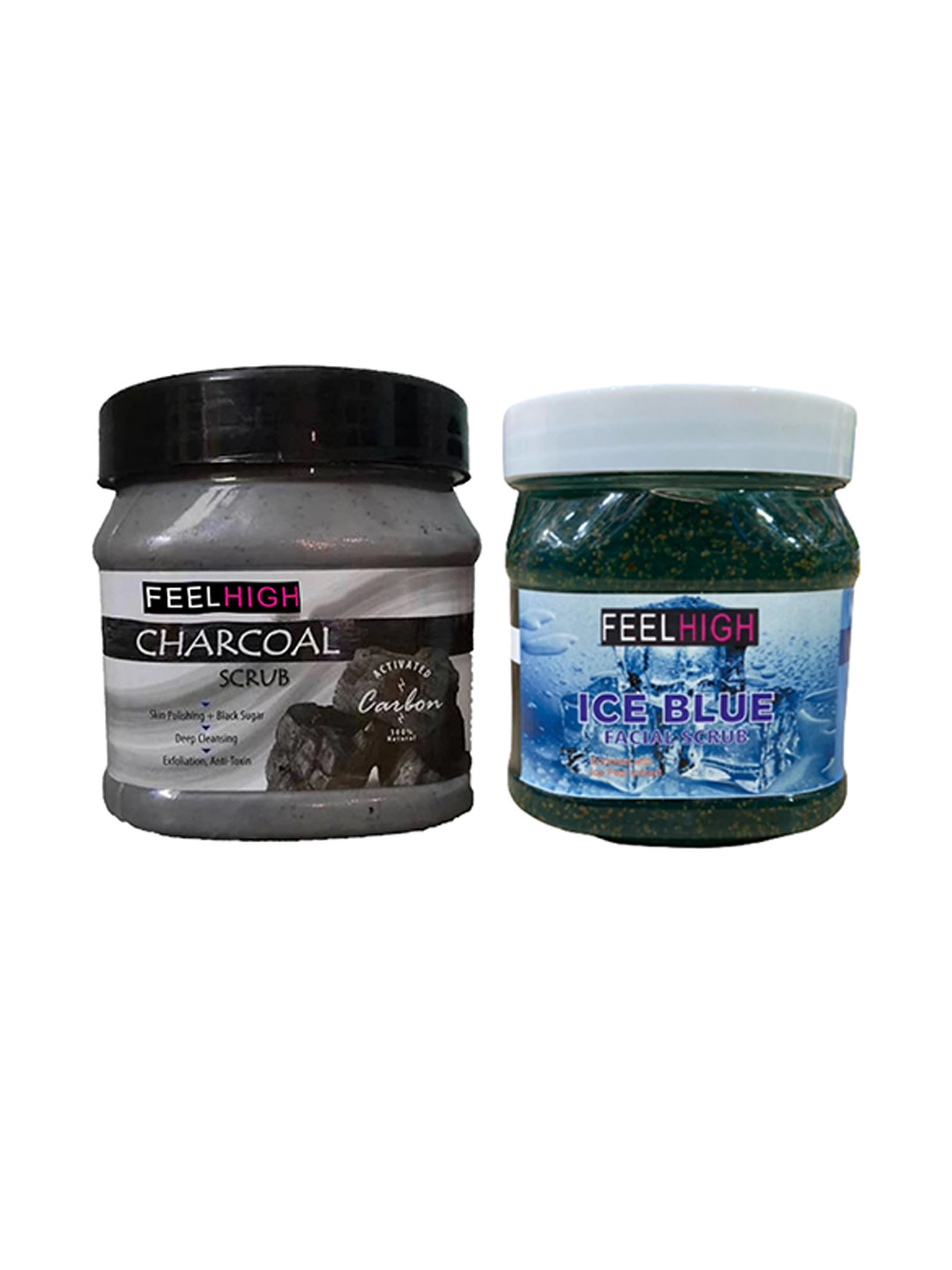 FEELHIGH 2Pcs Charcoal Scrub & Ice Blue Face Scrub & Exfoliators 500 ml Each