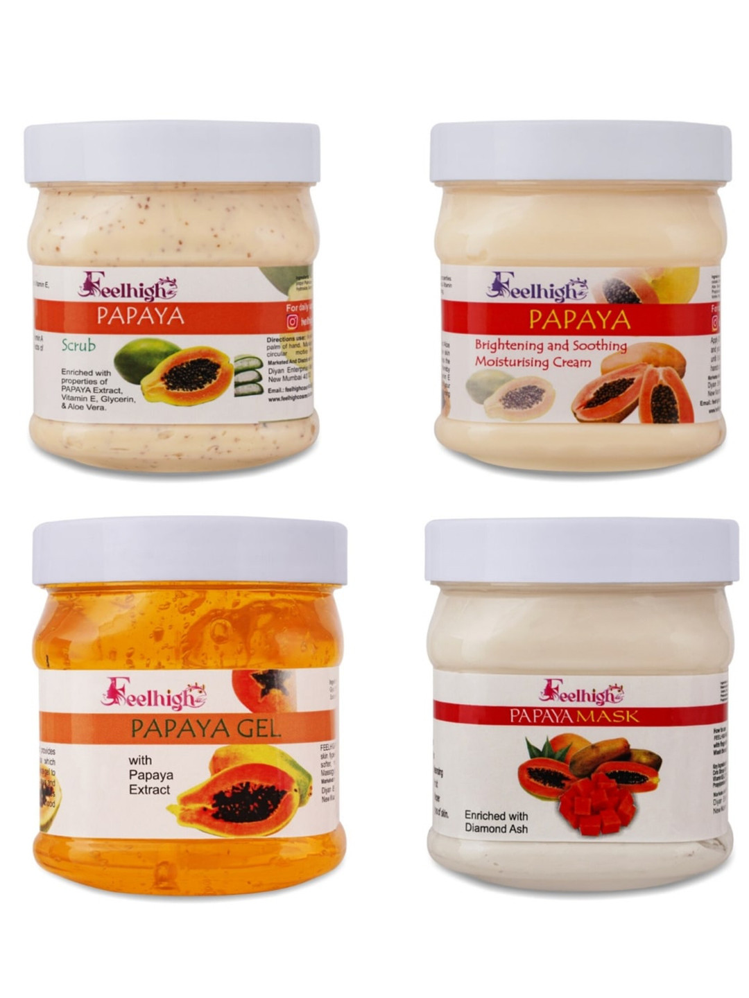 FEELHIGH Set Of 4 Papaya Face & Body Care Products Facial kit-500 ml Each